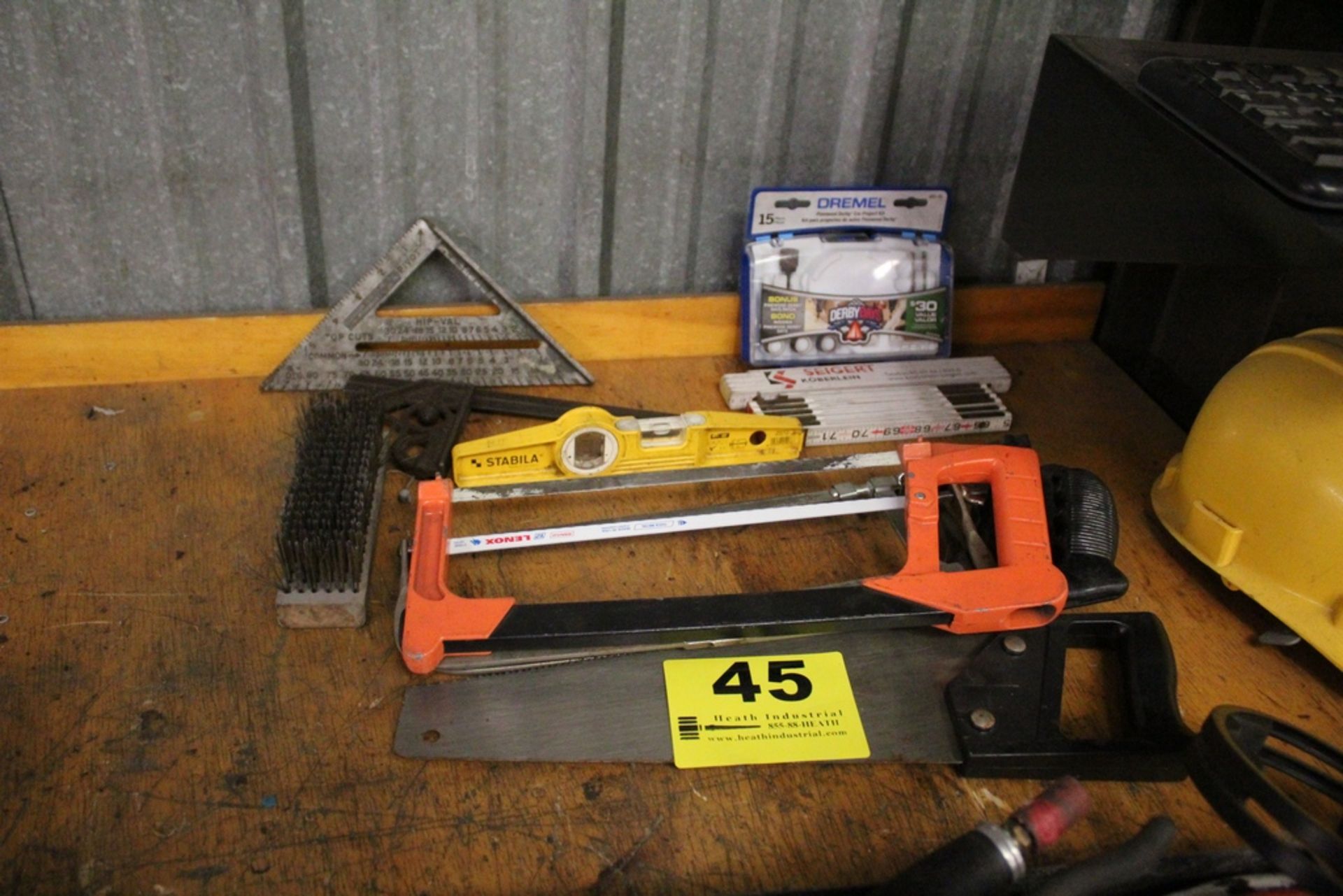 ASSORTED SAWS, LEVELS, ETC