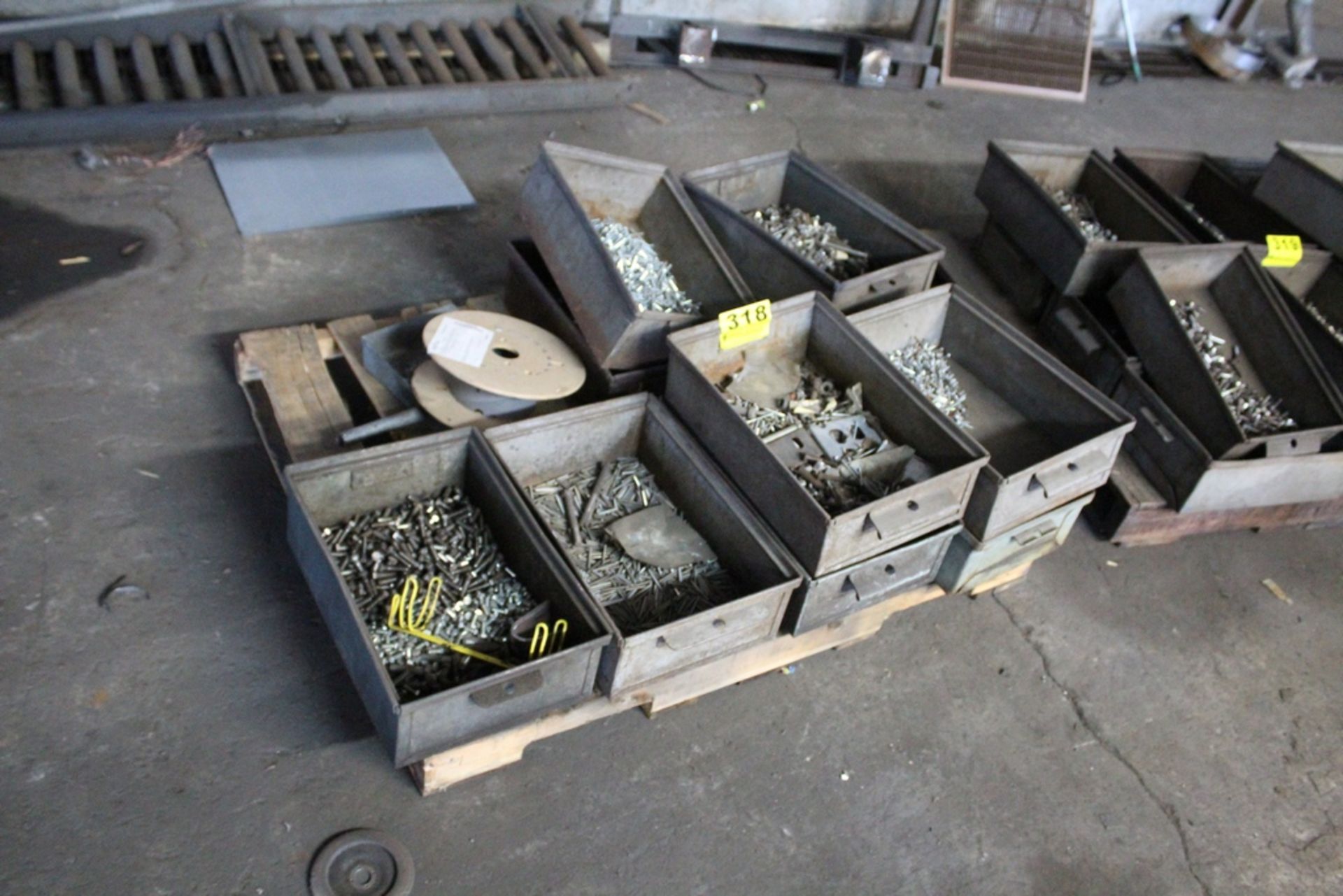 LARGE QTY OF HARDWARE IN BINS, ON SKID