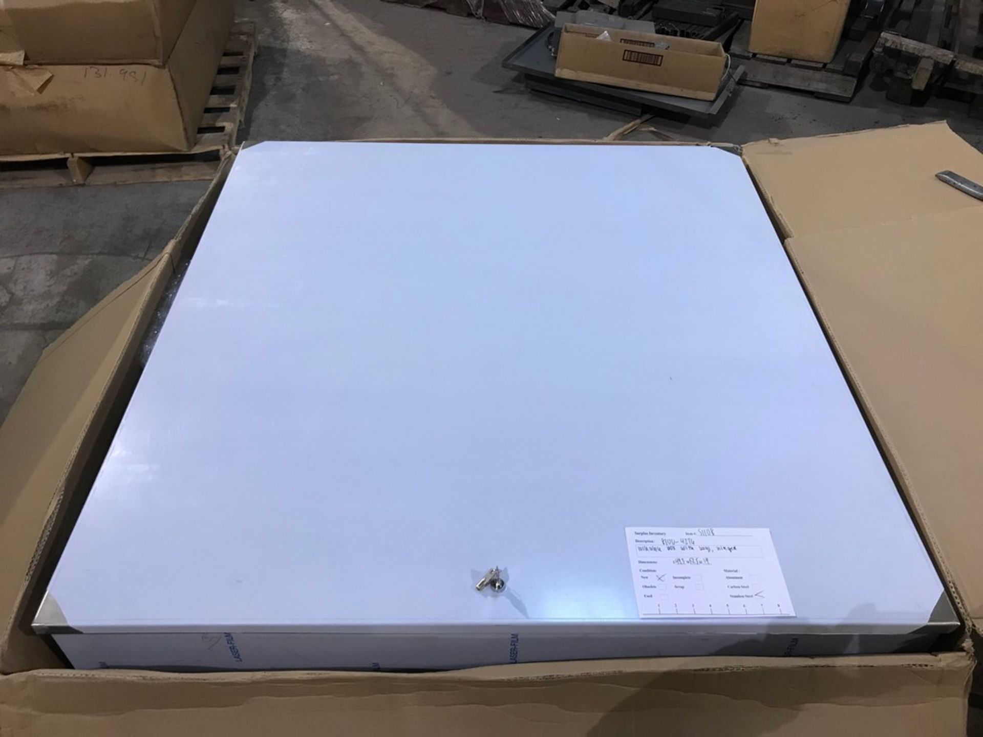METAL CABINET , STAINLESS STEEL, CONDITION NEW 49.5 X 52.5 X 19 LOCKABLE BOX WITH KEYS, HINGED