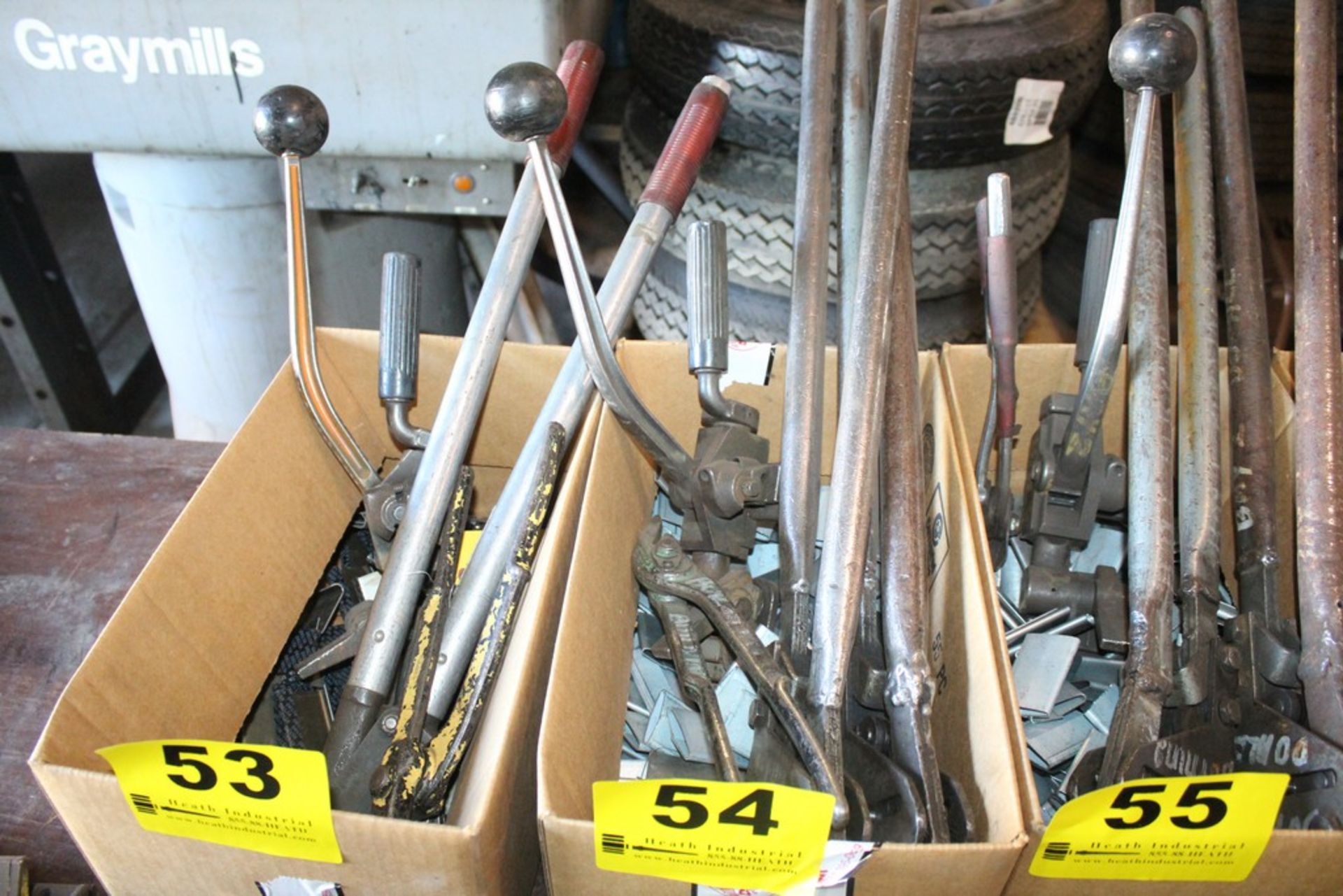 ASSORTED BANDING TOOLS AND SUPPLIES IN BOX