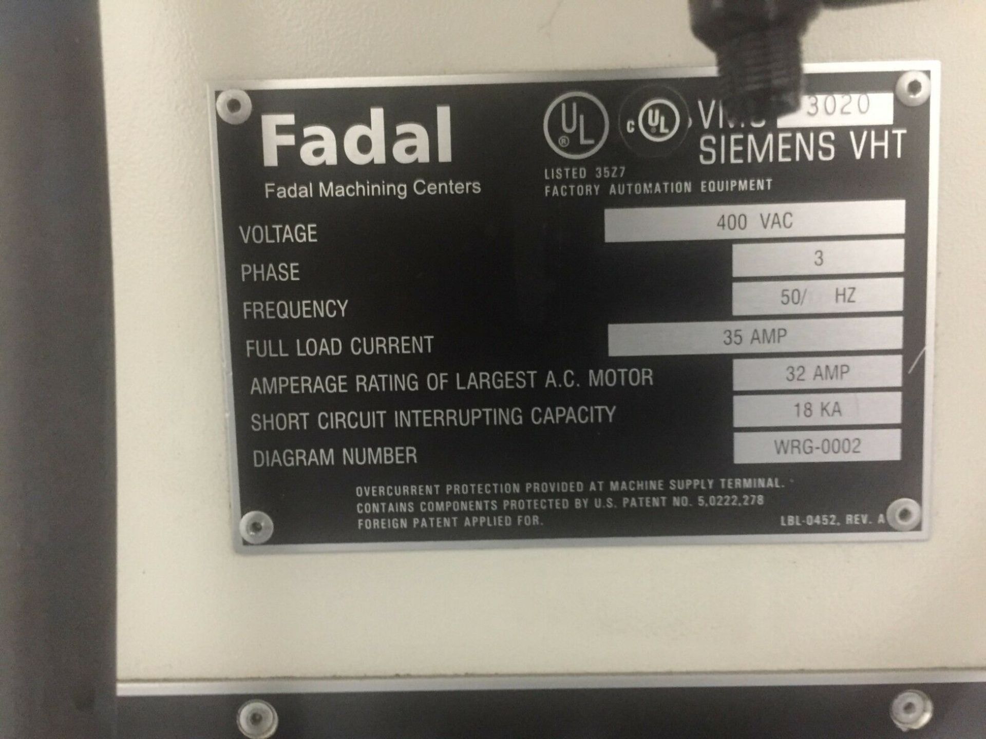 2002 FADAL 3020 VERTICAL MACHINING CENTER S/N 12002024036 Table Size 20" x 40.5", Max. Weight on - Image 8 of 9