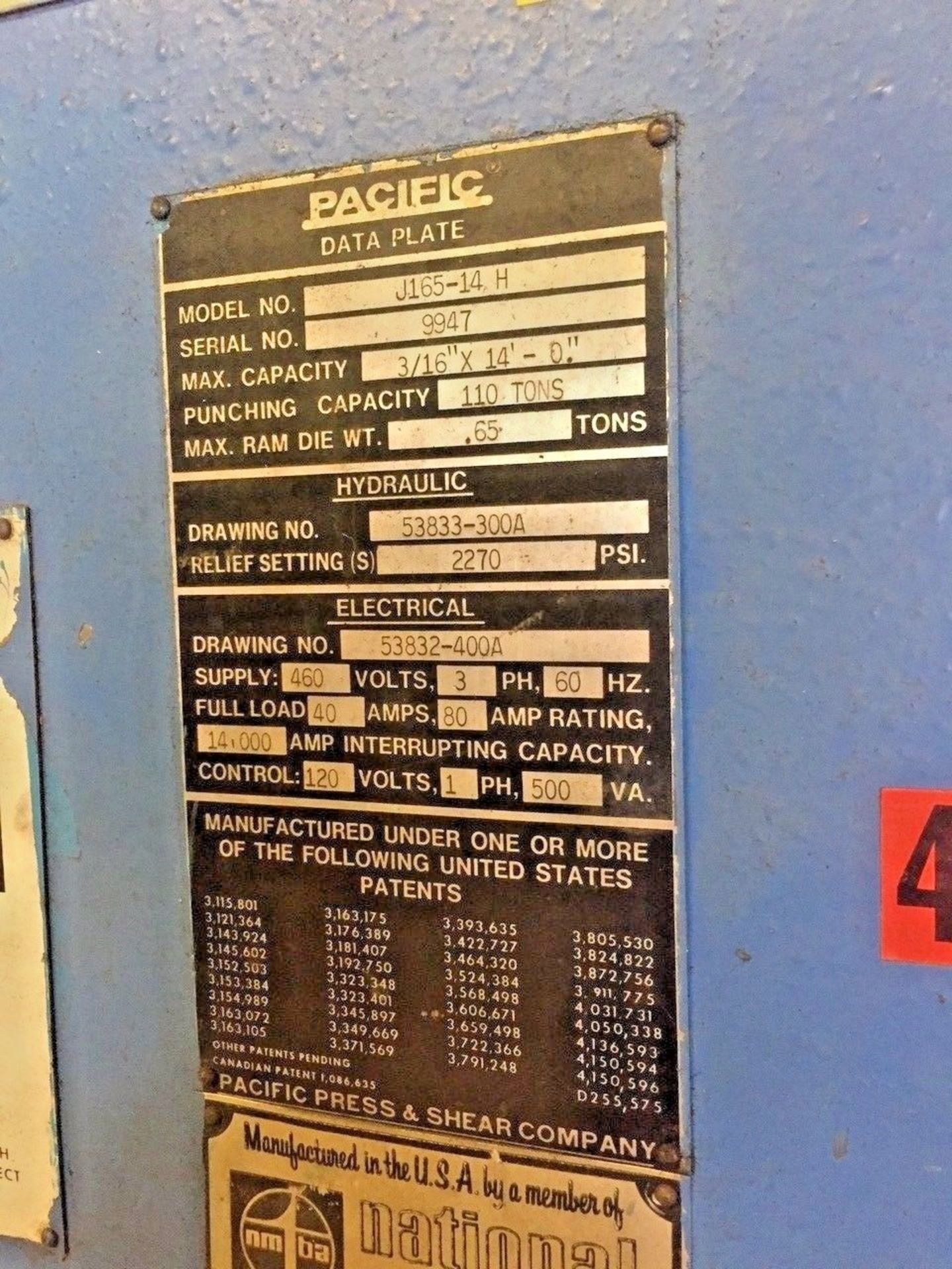 PACIFIC 165 TON X 14FT HYDRAULIC PRESS BRAKE S/N 9947 Year 1999, Pit Required, Video Available - Image 7 of 7