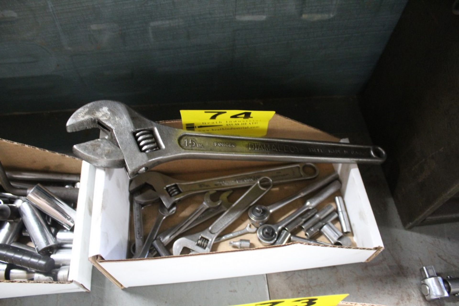 15" CRESCENT WRENCH, 1/4" DRIVE RACHET AND SOCKETS, SMALL WRENCHES