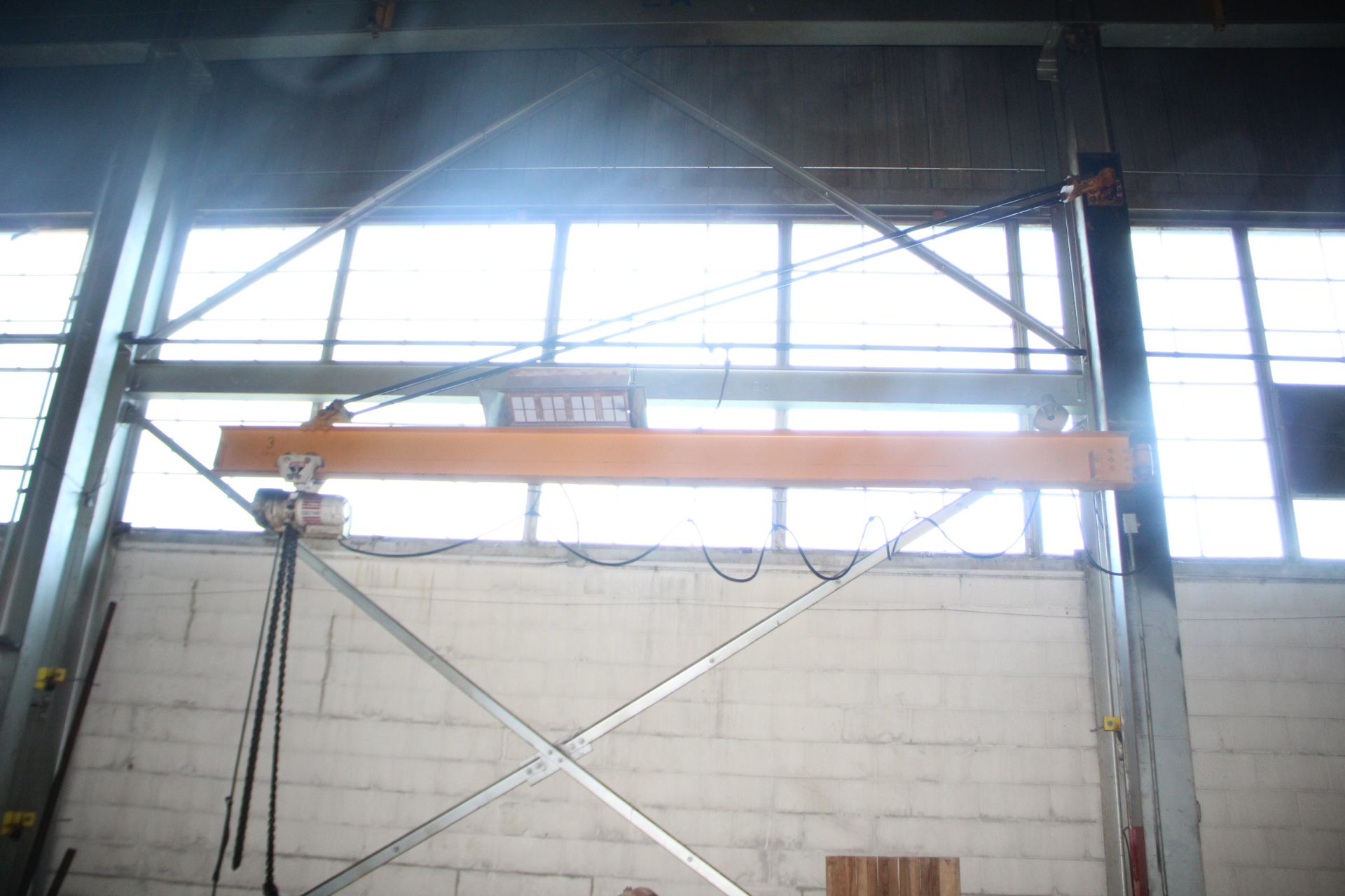 17' JIB ARM WITH COFFING 3 TON ELECTRIC HOIST, ATTACHED PENDANT CONTROL
