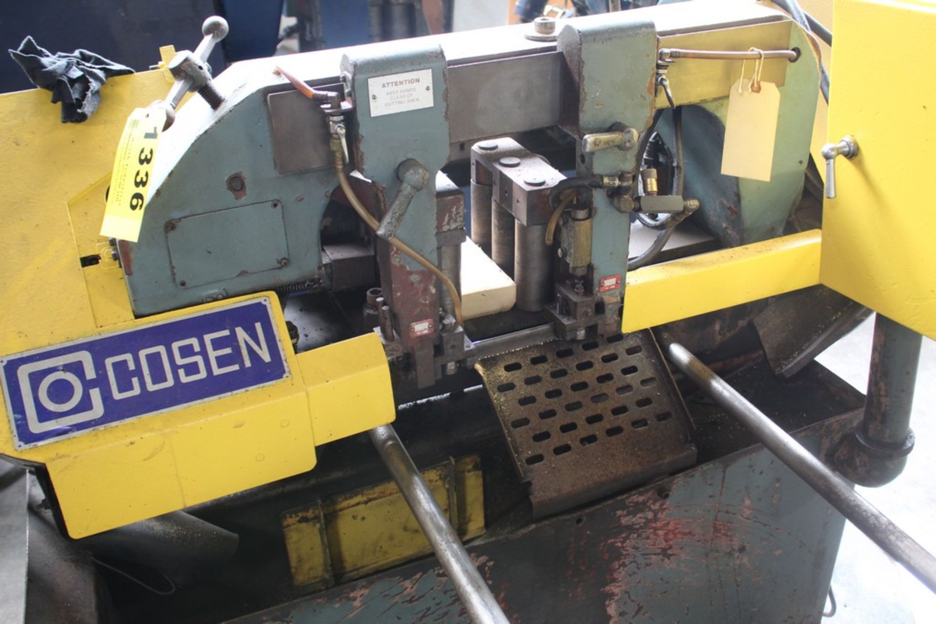 10" X 10" COSEN AUTOMATIC HORIZONTAL BAND SAW, S/N C190821 (1981) MODEL AH250, EQUIPPED WITH VISE, - Image 2 of 4