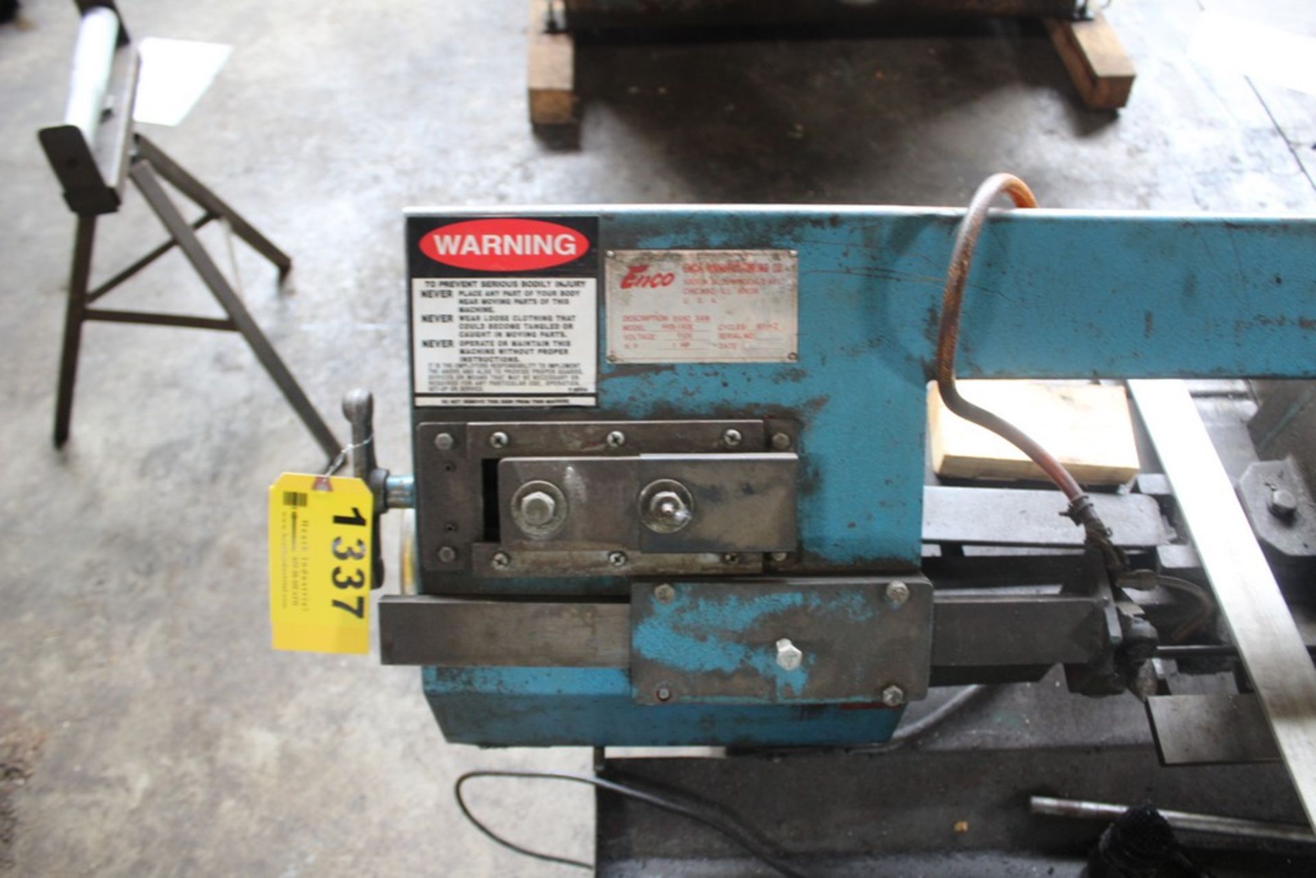 7" X 12" ENCO #HVB-180E HORIZONTAL BAND SAW (MANUAL), S/N 811348 (1988) EQUIPPED WITH VISE, COOLANT, - Image 3 of 3
