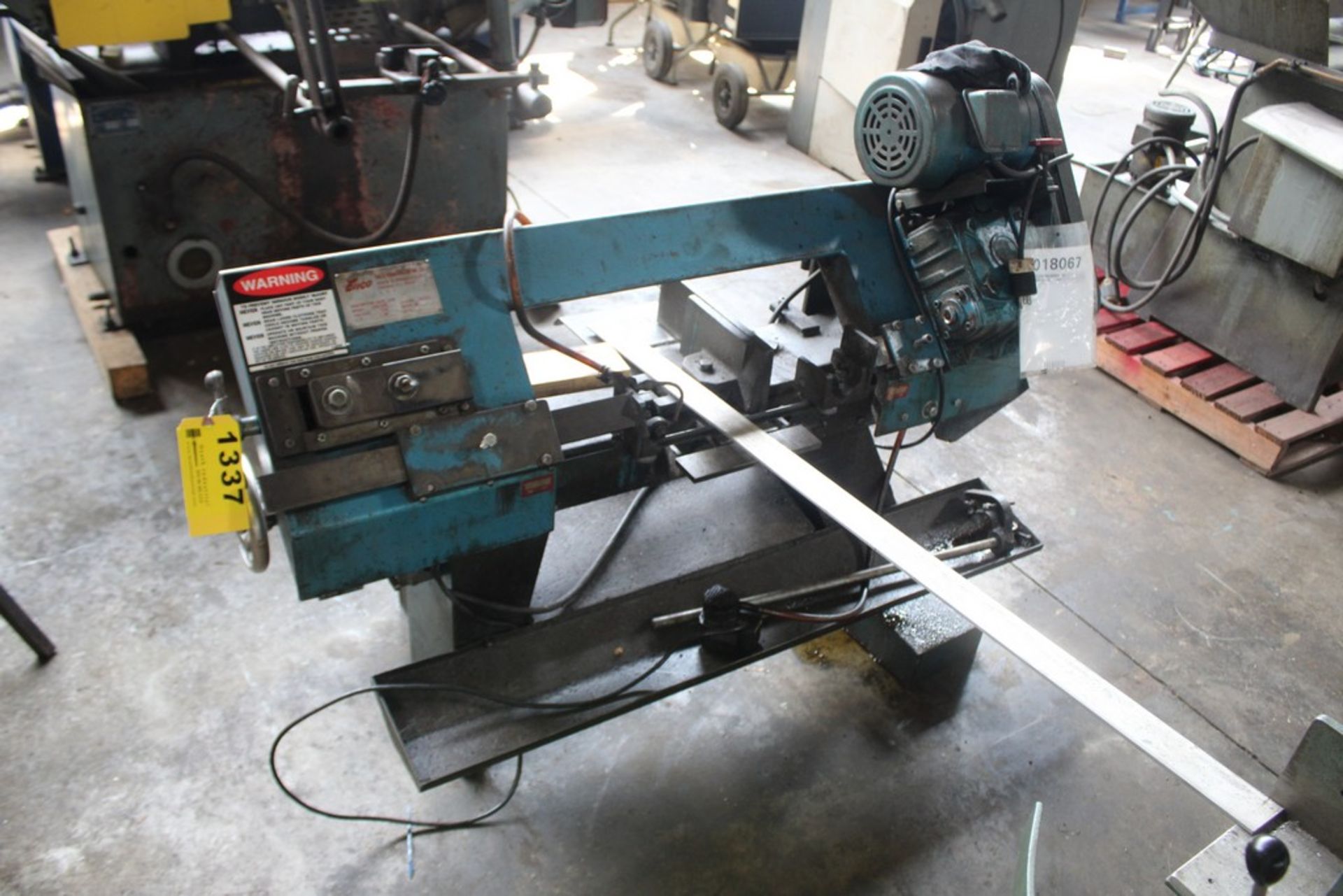 7" X 12" ENCO #HVB-180E HORIZONTAL BAND SAW (MANUAL), S/N 811348 (1988) EQUIPPED WITH VISE, COOLANT,