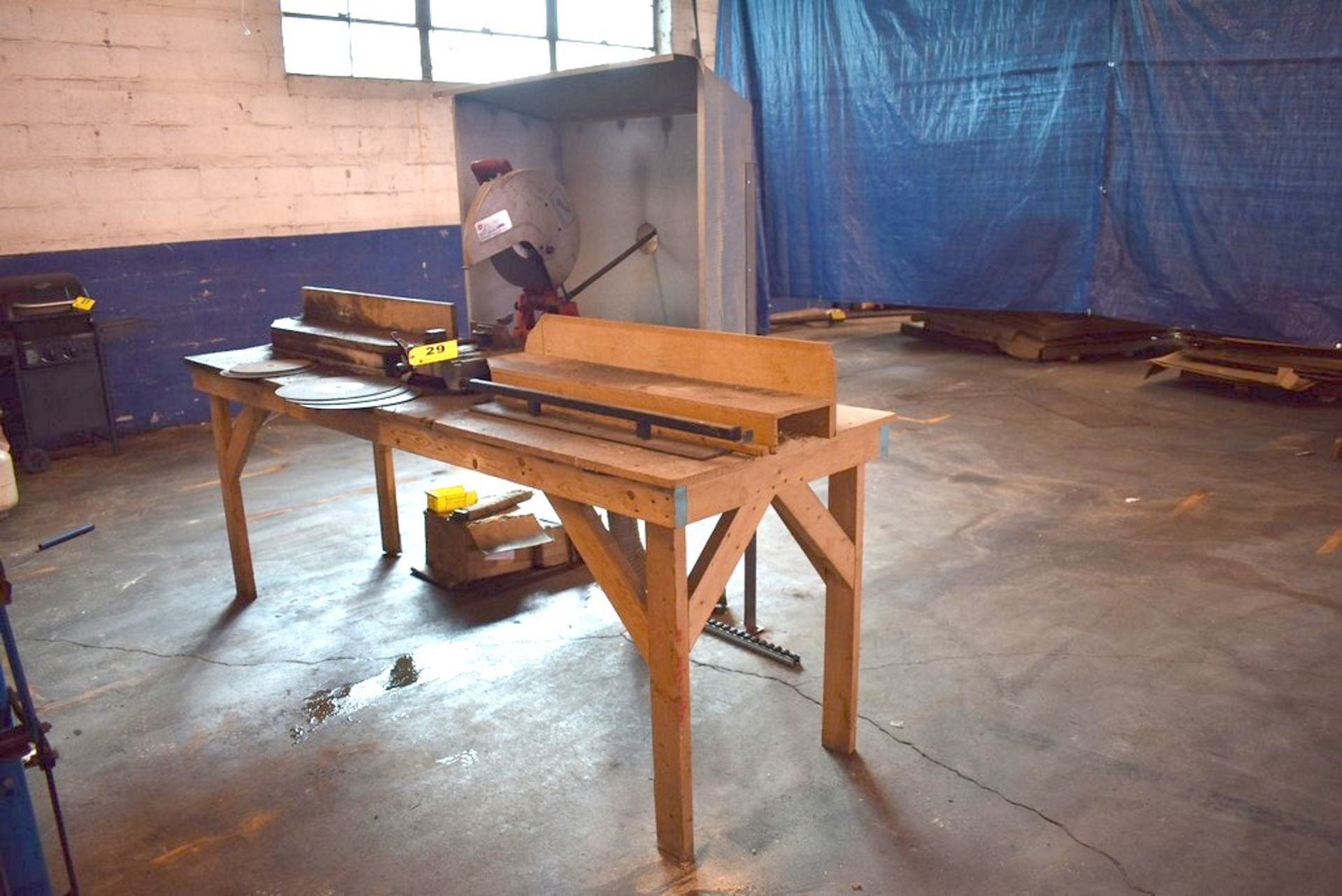 MILWAUKEE 14" ABRASIVE CUT OFF SAW, WITH BENCH, SPARE BLADES - Image 2 of 2
