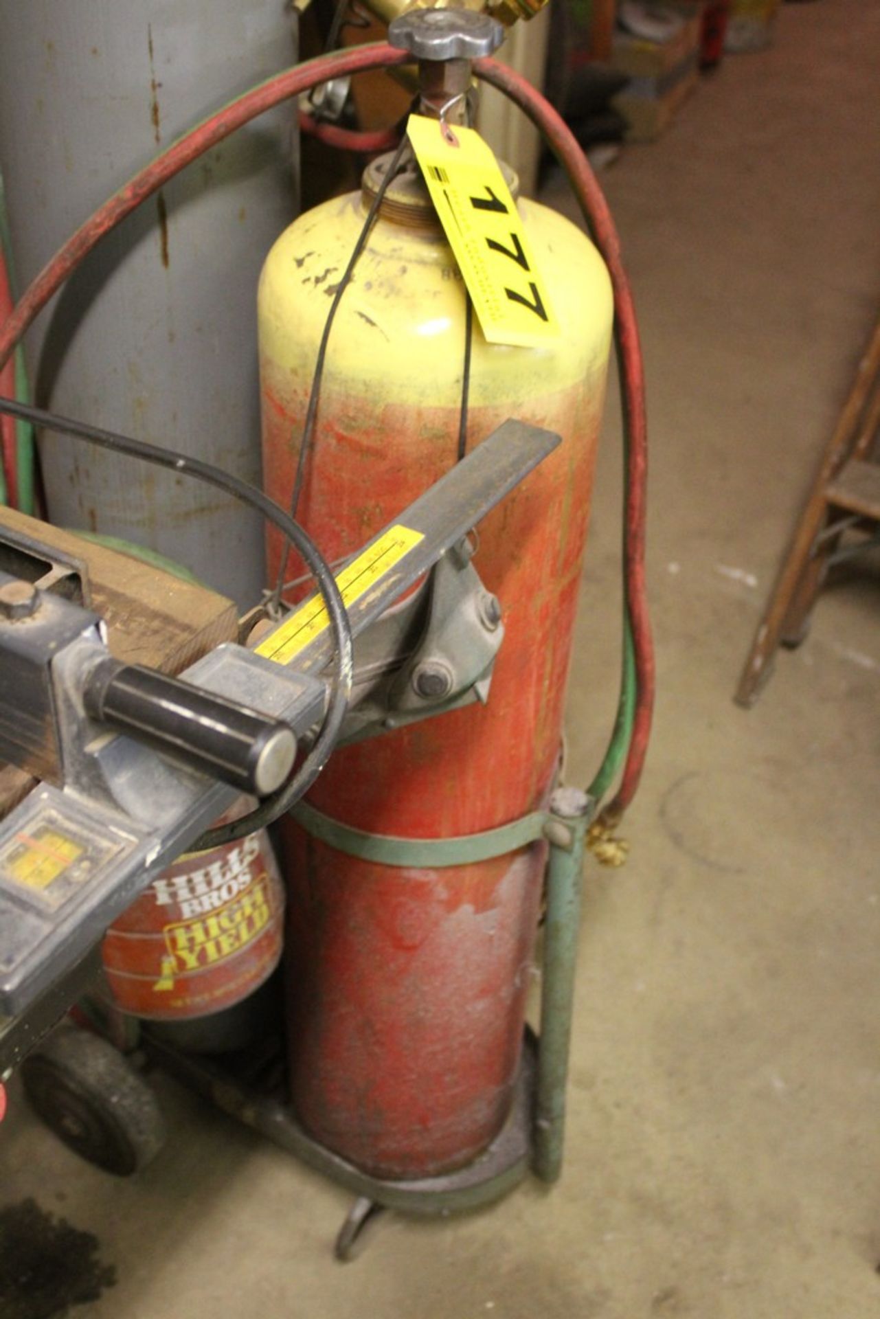 HARRIS CUTTING TORCH WITH HARRIS GAUGES, ACETYLENE TANK, AND CART