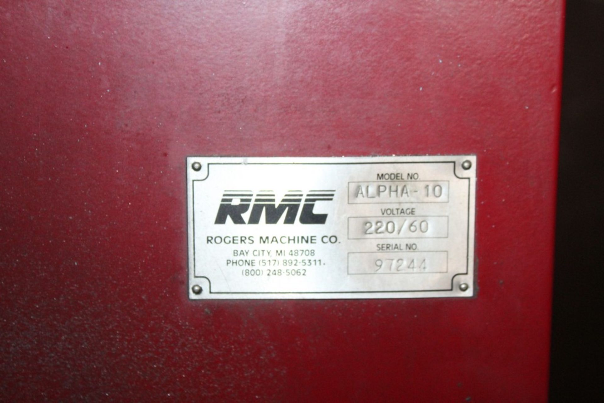 ROGERS MACHINE (RMC) MODEL ALPHA-10 VERTICAL SPINDLE SURFACE GRINDER WITH TABLE INDEXING FIXTURE, - Image 6 of 6