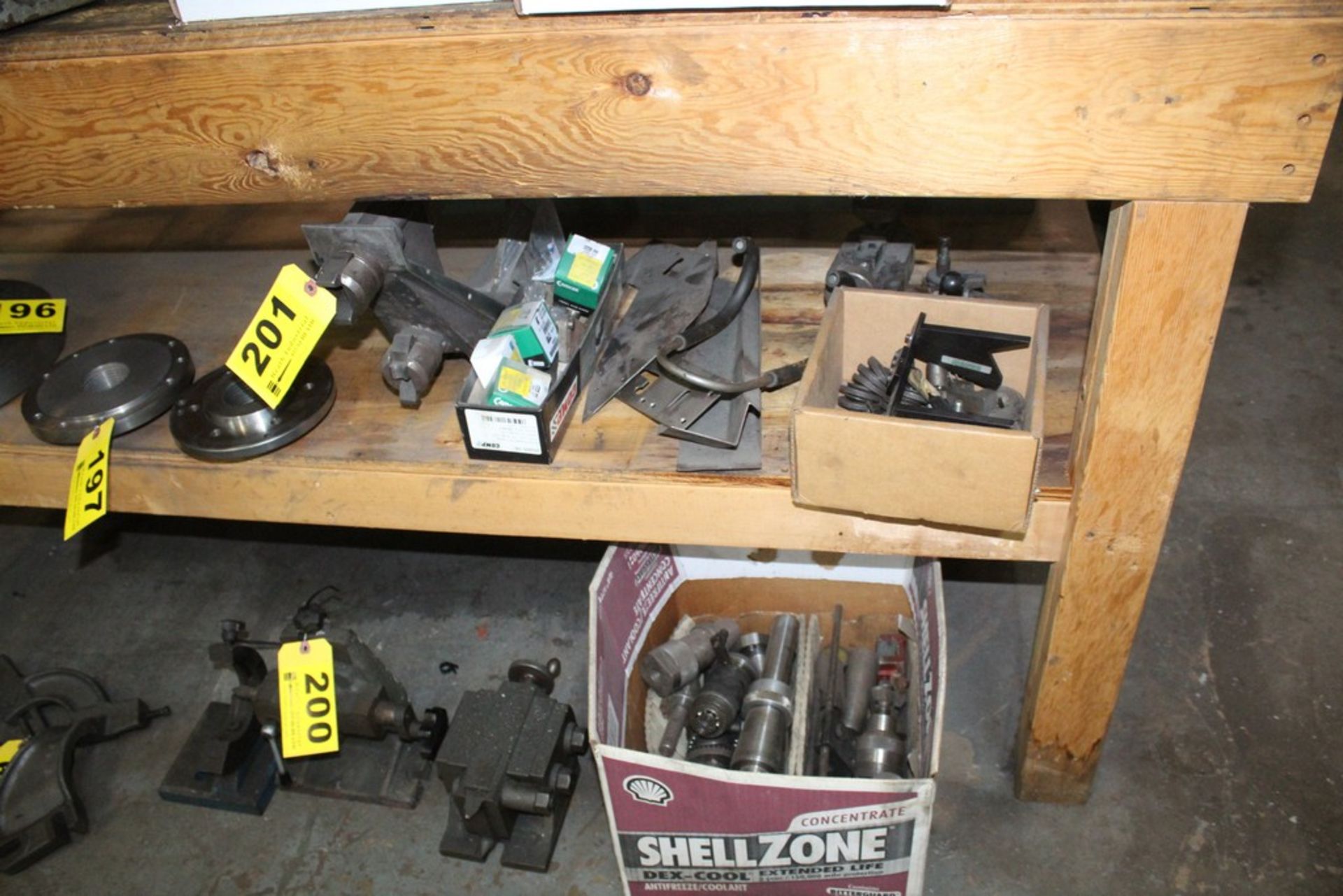 ASSORTED MACHINE PARTS ON SHELF & IN BOX