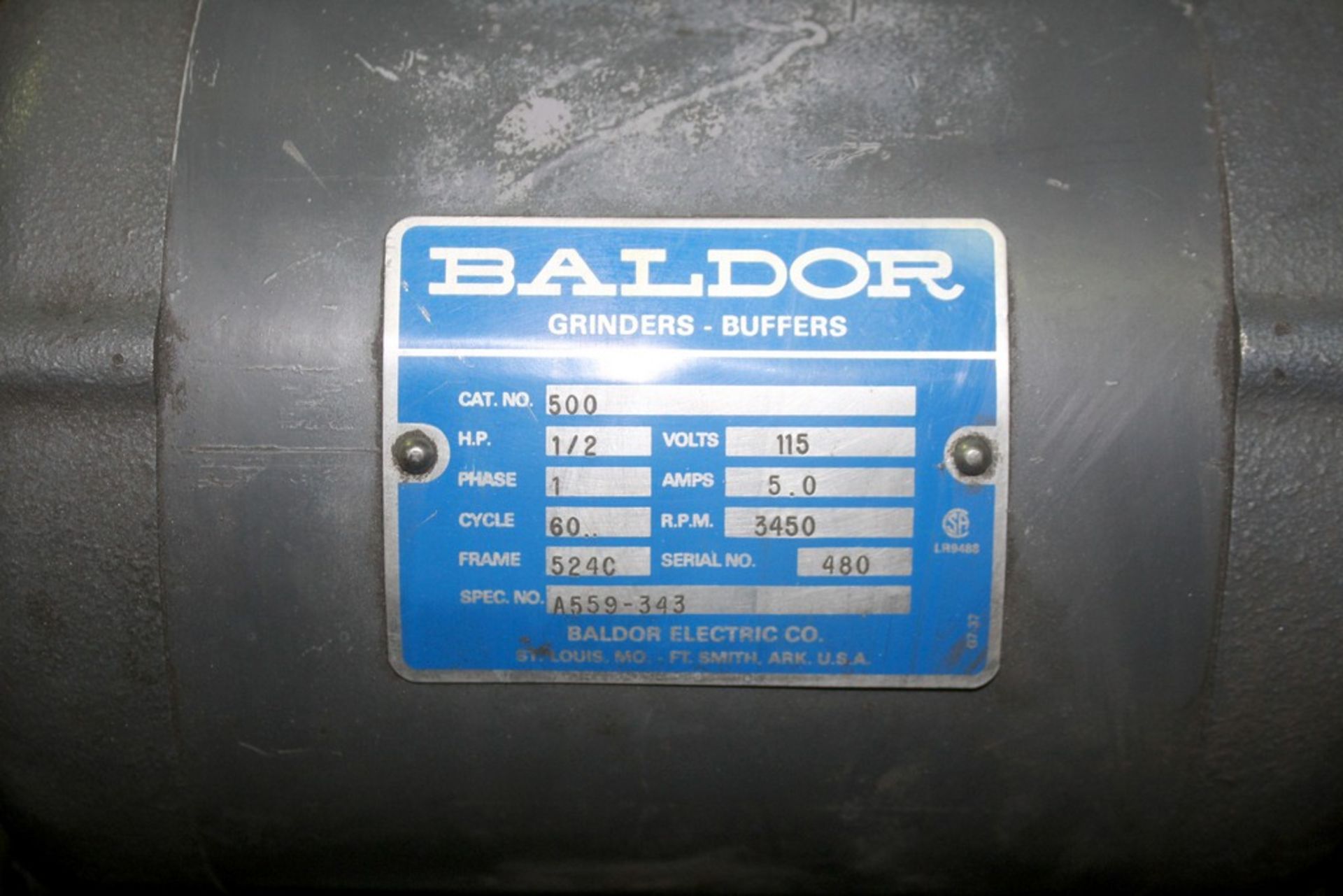 BALDOR 1/2 HP DOUBLE END CARBIDE GRINDER S/N A559-343 ON STEEL STAND - Image 2 of 2