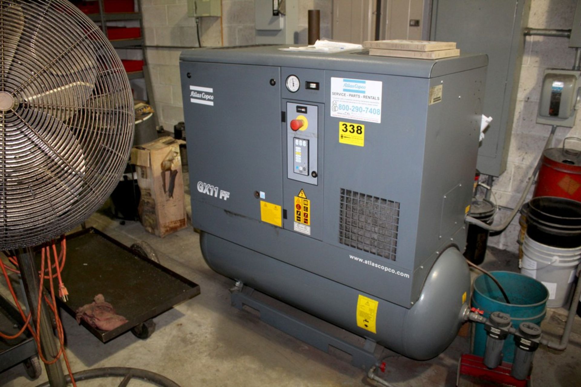 ATLAS COPCO 15 HP MODEL GX11FF SCREW TYPE AIR COMPRESSOR, S/N CAI296769 (NEW 2008), 19,633 HOURS