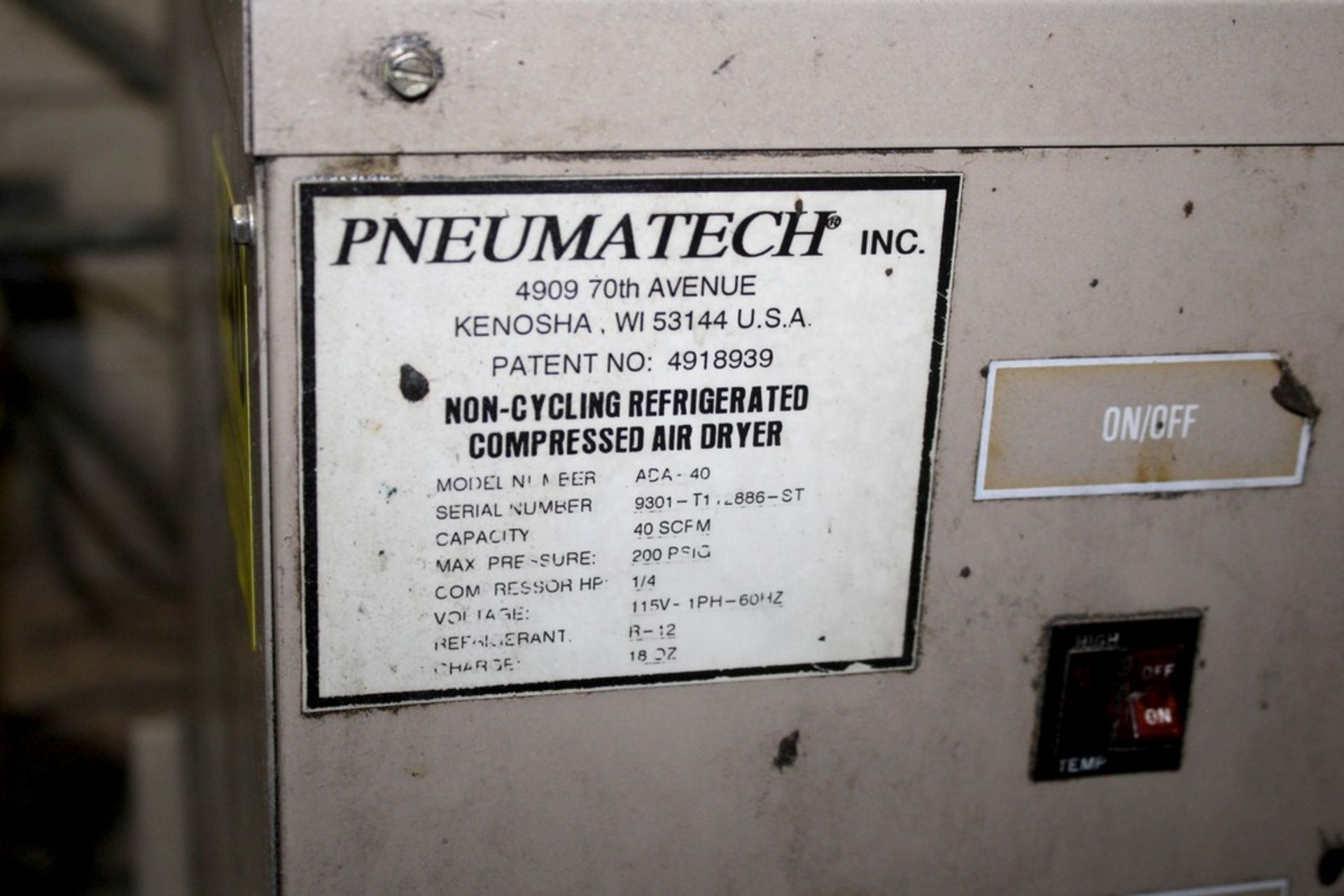 PNEUMATECH MODEL ADA-40 TURBO V DRYER, S/N 9301-T1-886-ST - Image 2 of 2