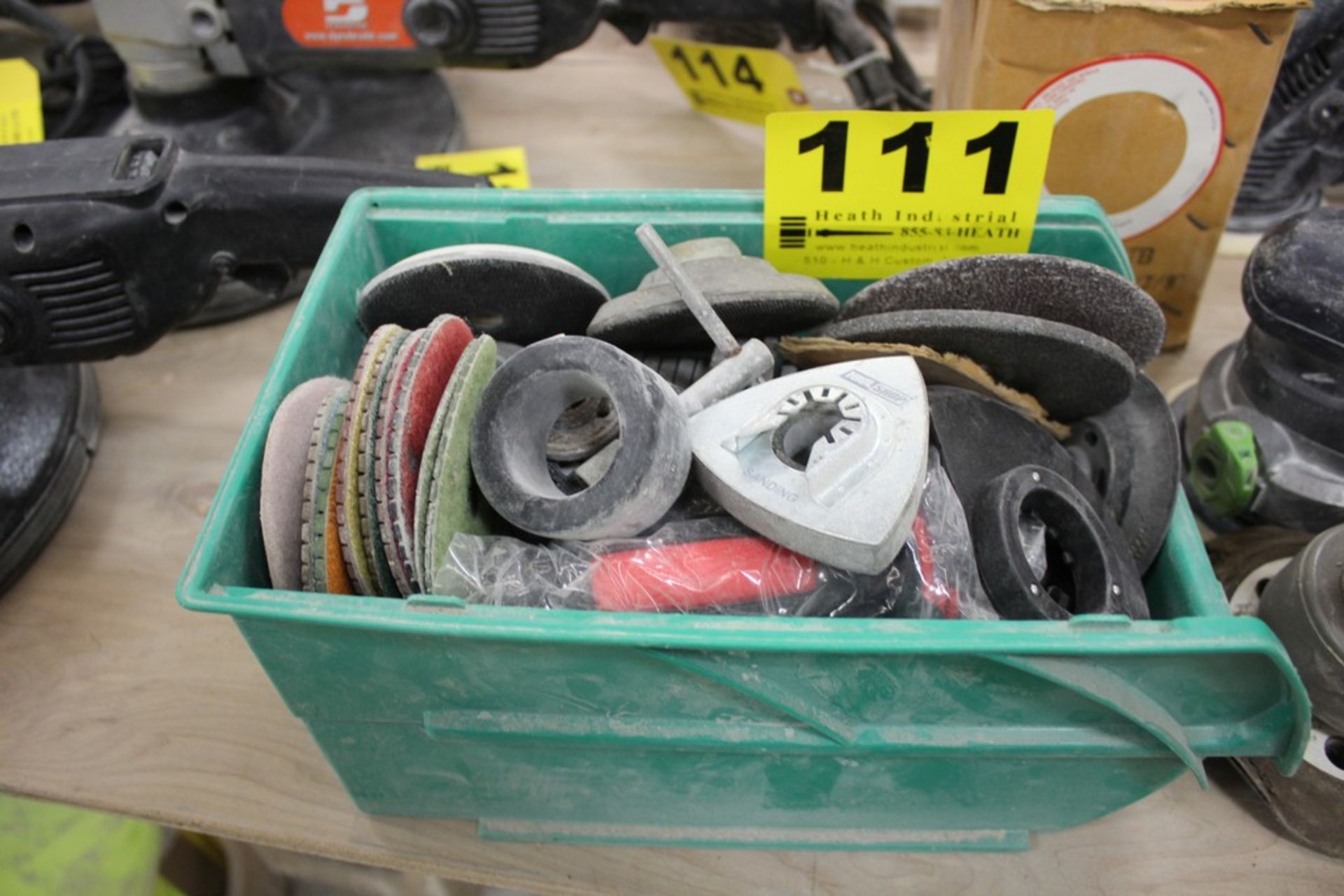 ASSORTED GRINDER AND SANDER PARTS AND DISCS