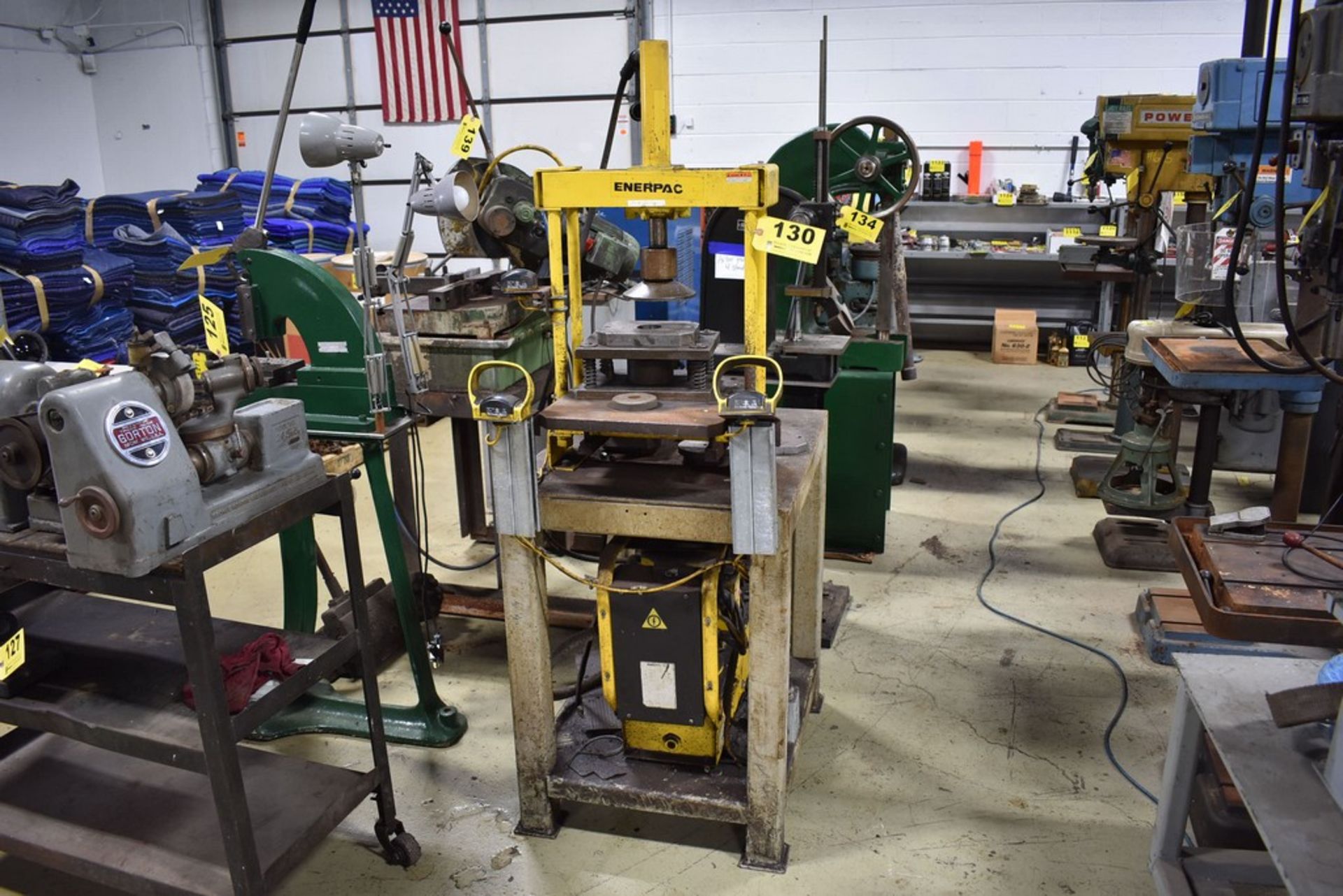 ENERPAC BENCHTOP H-FRAME PRESS, WITH DUAL PALM BUTTONS, ENERPAC HYDRAULIC UNIT