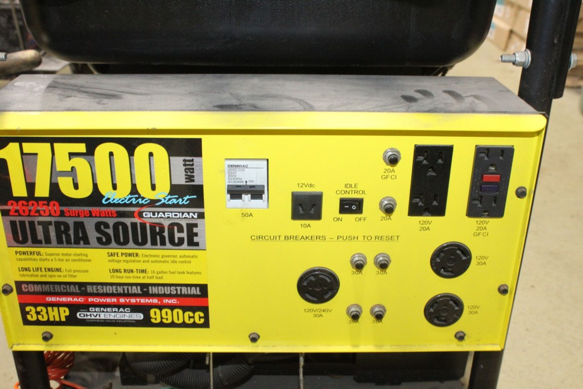 GUARDIAN "ULTRA SOURCE" 17,500 WATT PORTABLE GENERATOR WITH ELECTRIC START, GENERAC ENGINE, 33HP - Image 3 of 6