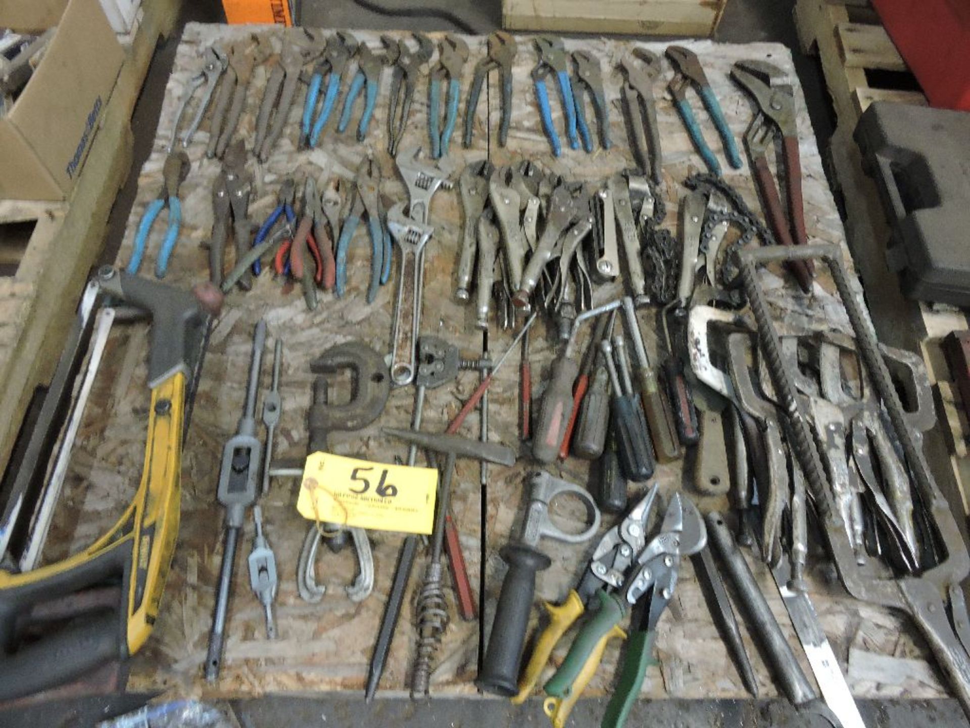 Pallet pliers, vise grips, hack saws, wrenches, drivers.