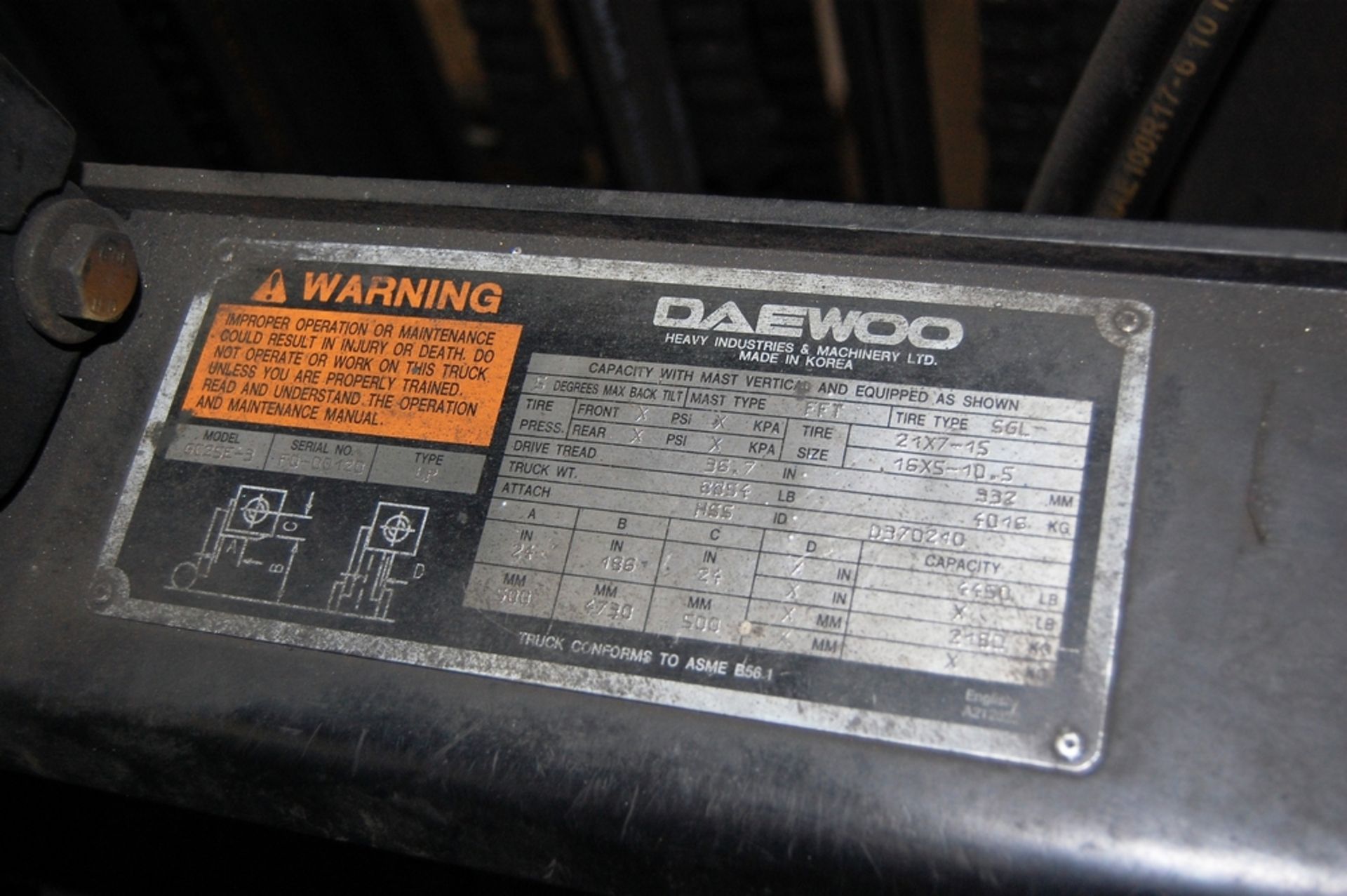 Daewoo Model GC25E-3 LP Forklift Truck - Image 5 of 17