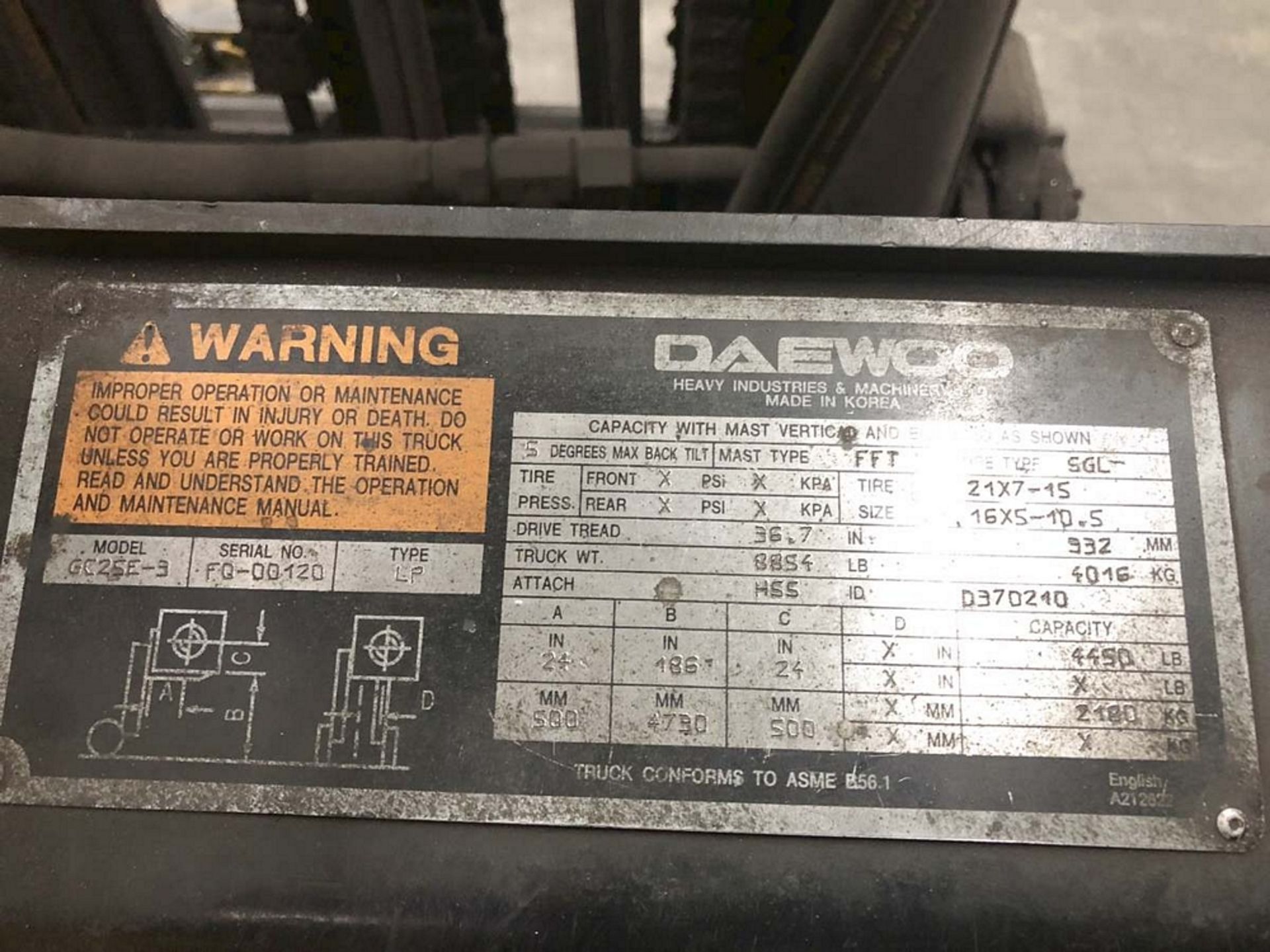 Daewoo Model GC25E-3 LP Forklift Truck - Image 17 of 17