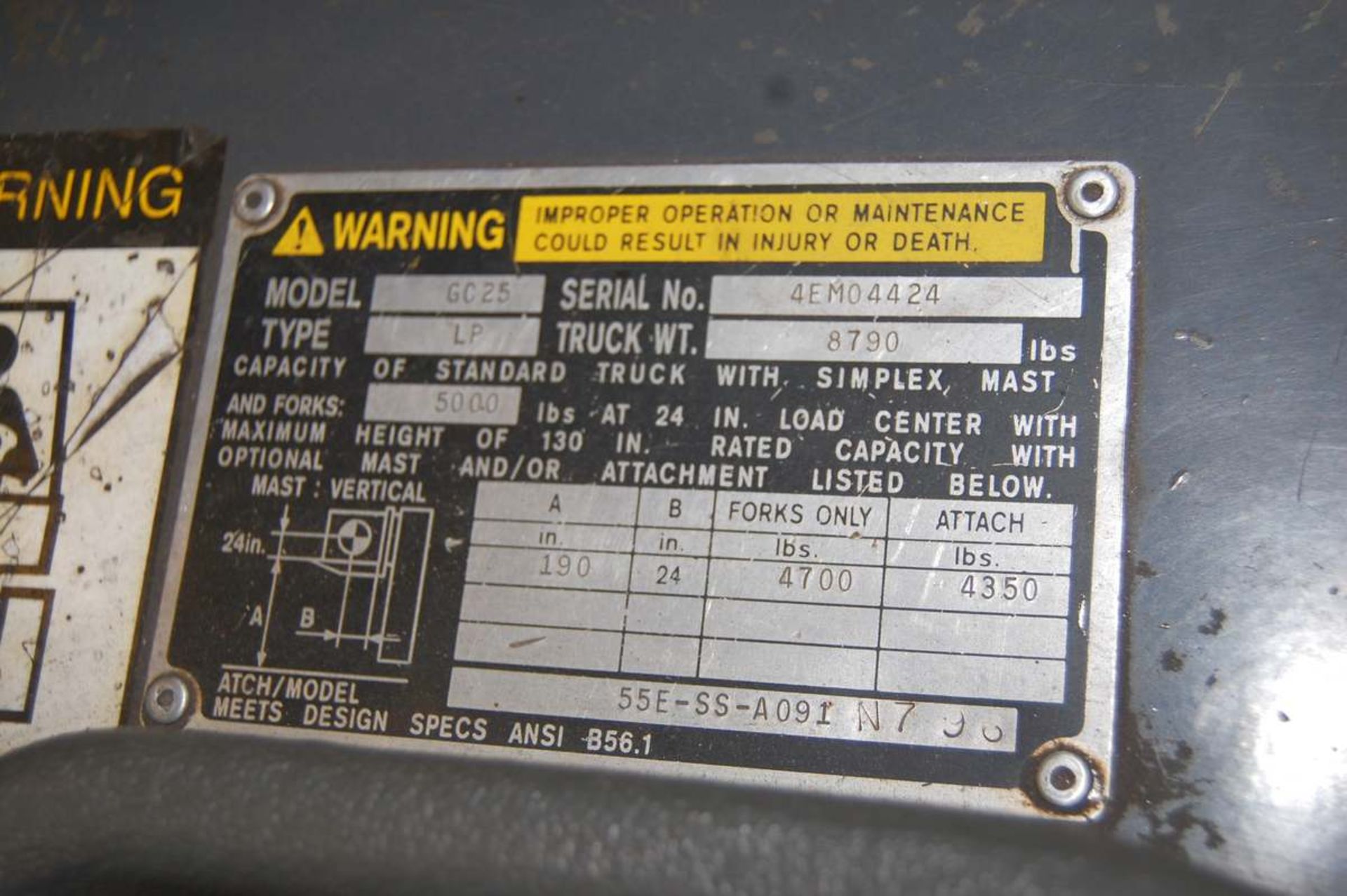 Caterpillar Model GC25 LP Gas 4,700-Lbs. Capacity Forklift Truck - Image 3 of 4