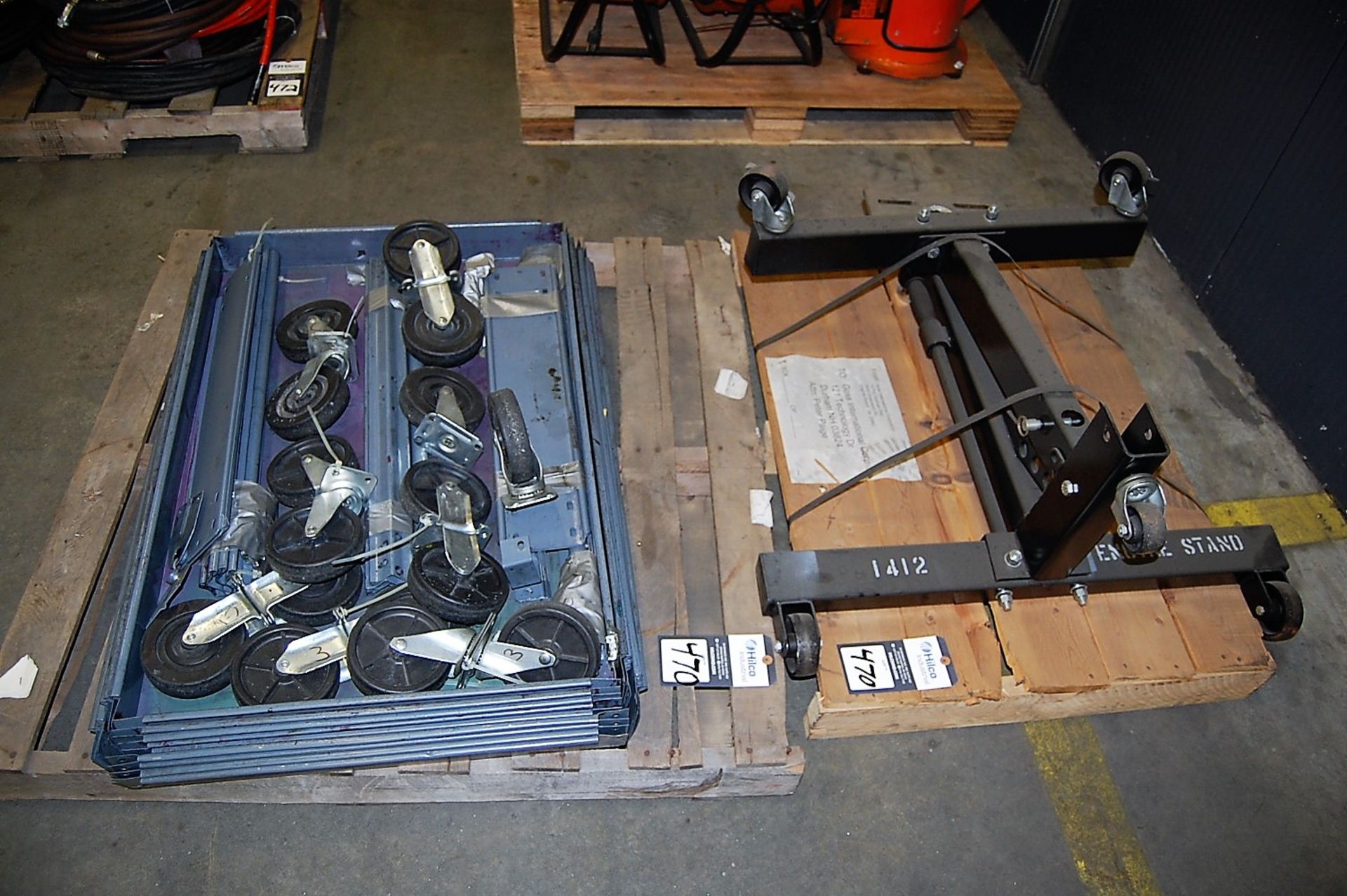 Lot of Engine Stand and Steel Roller Supports