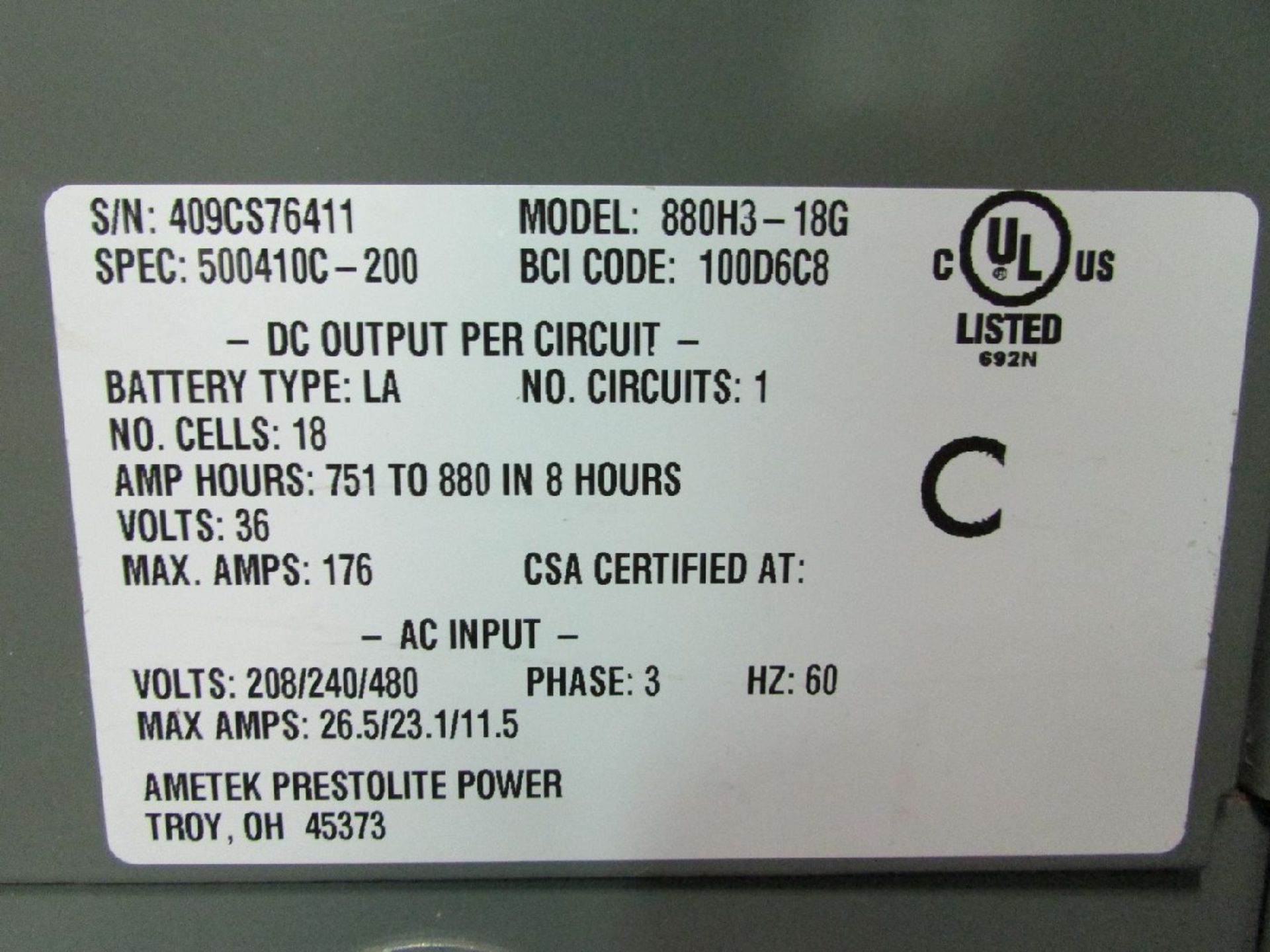 Ametek Prestolite Power Model 880H3-18G 36V Battery Charger - Image 4 of 4