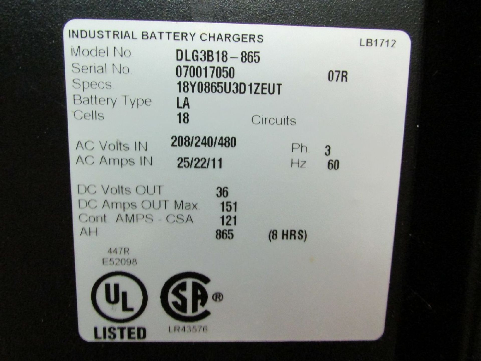 Douglas Legacy Power System Model DLG3B18-865 36V Battery Charger - Image 4 of 4