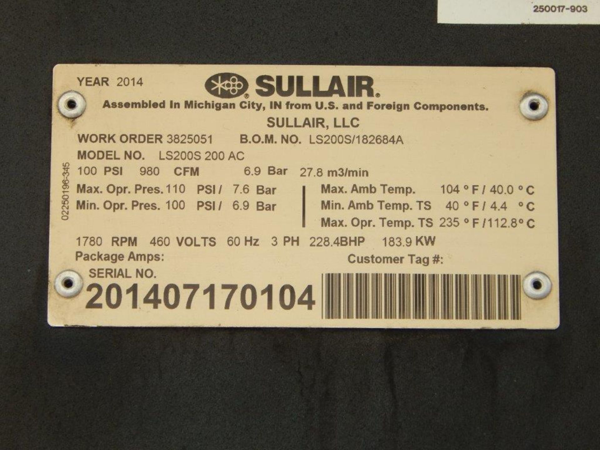Sullair Model LS200S-200L Stationary Air Compressor - Image 13 of 14