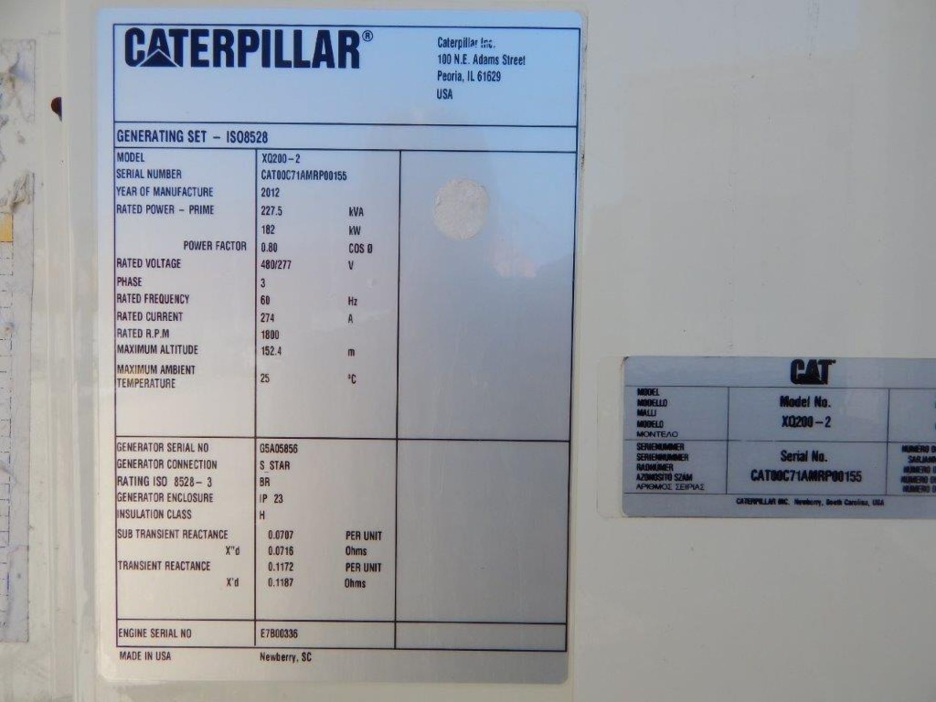 Caterpillar Model XQ200-2 Tier 4 Final Rental Grade 182 kW Portable Diesel Generator - Image 6 of 13