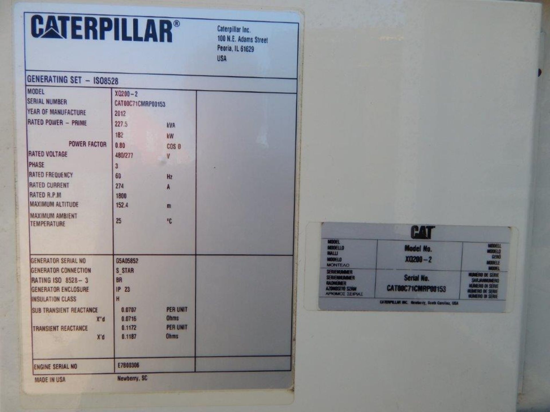 Caterpillar Model XQ200-2 Tier 4 Final Rental Grade 182 kW Portable Diesel Generator - Image 13 of 15