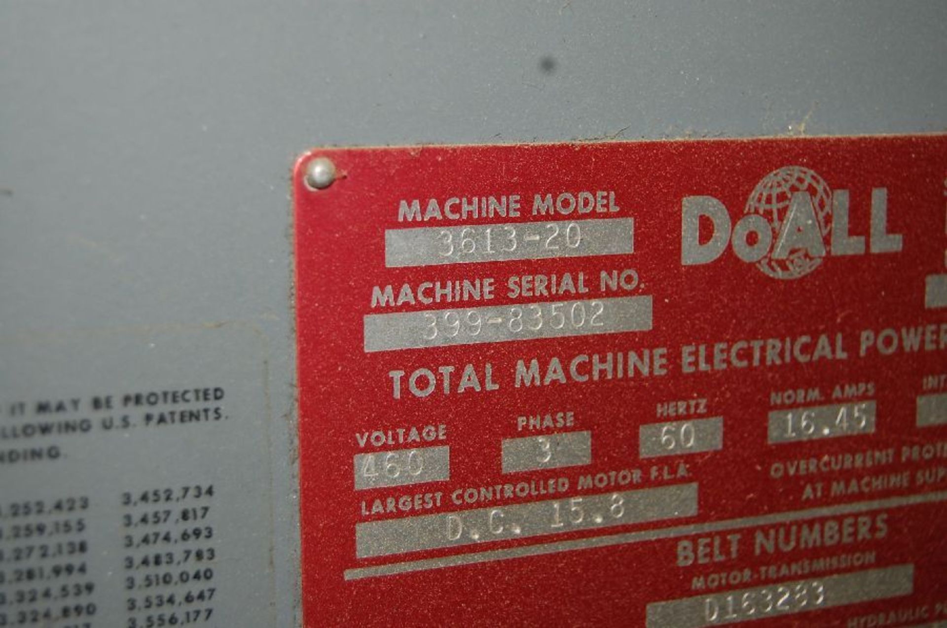 DoAll Model 3613-20 36" Throat Vertical Band Saw - Image 4 of 6