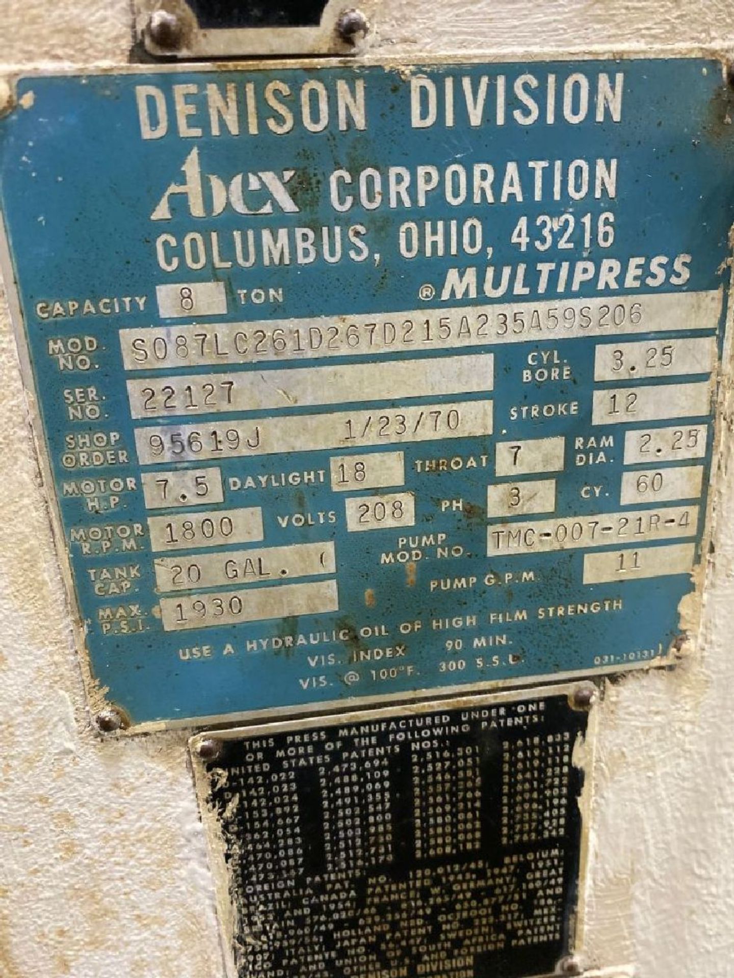 Denison Model Multipress S087LC Hydraulic Press - Image 4 of 4