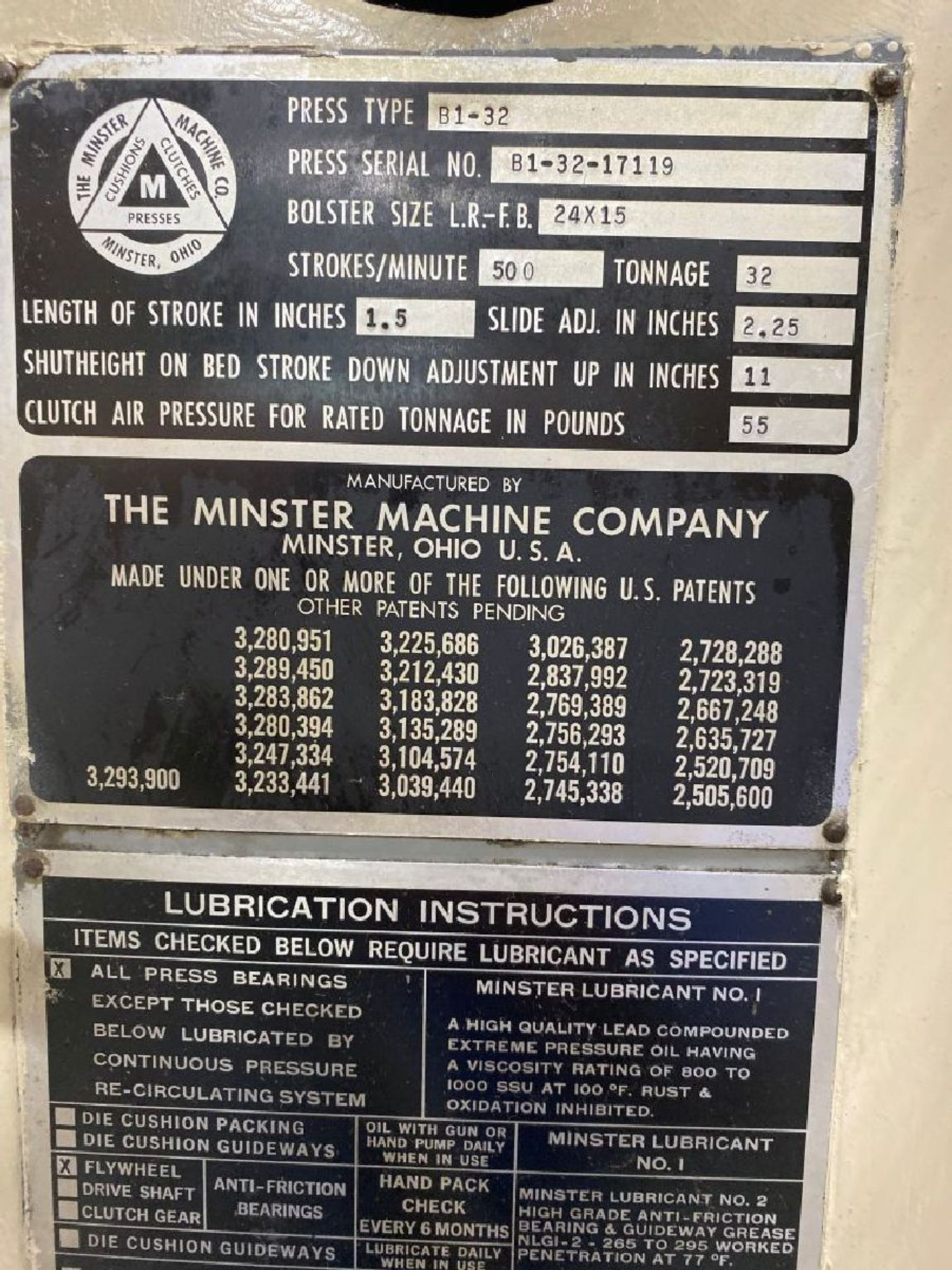 Minster Model B1-32 Gap Frame Press - Image 4 of 7