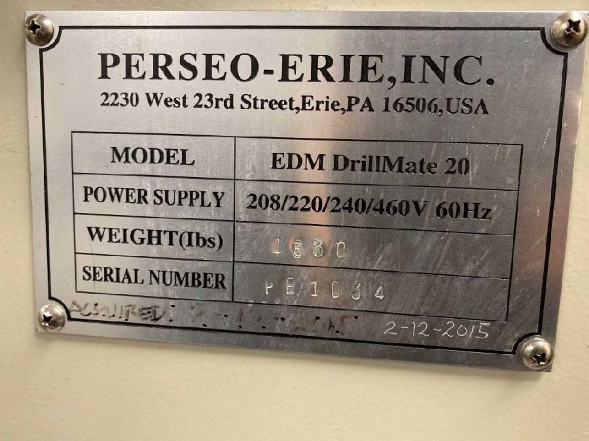 Perseo-Erie Model Drillmate 20 Hole Popper Electrical Discharge Machine - Image 5 of 5