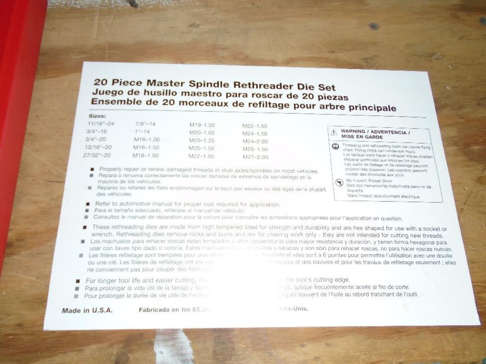 Mac 20 pc. Master spindle rethreader die set model TR2599 - Image 2 of 3