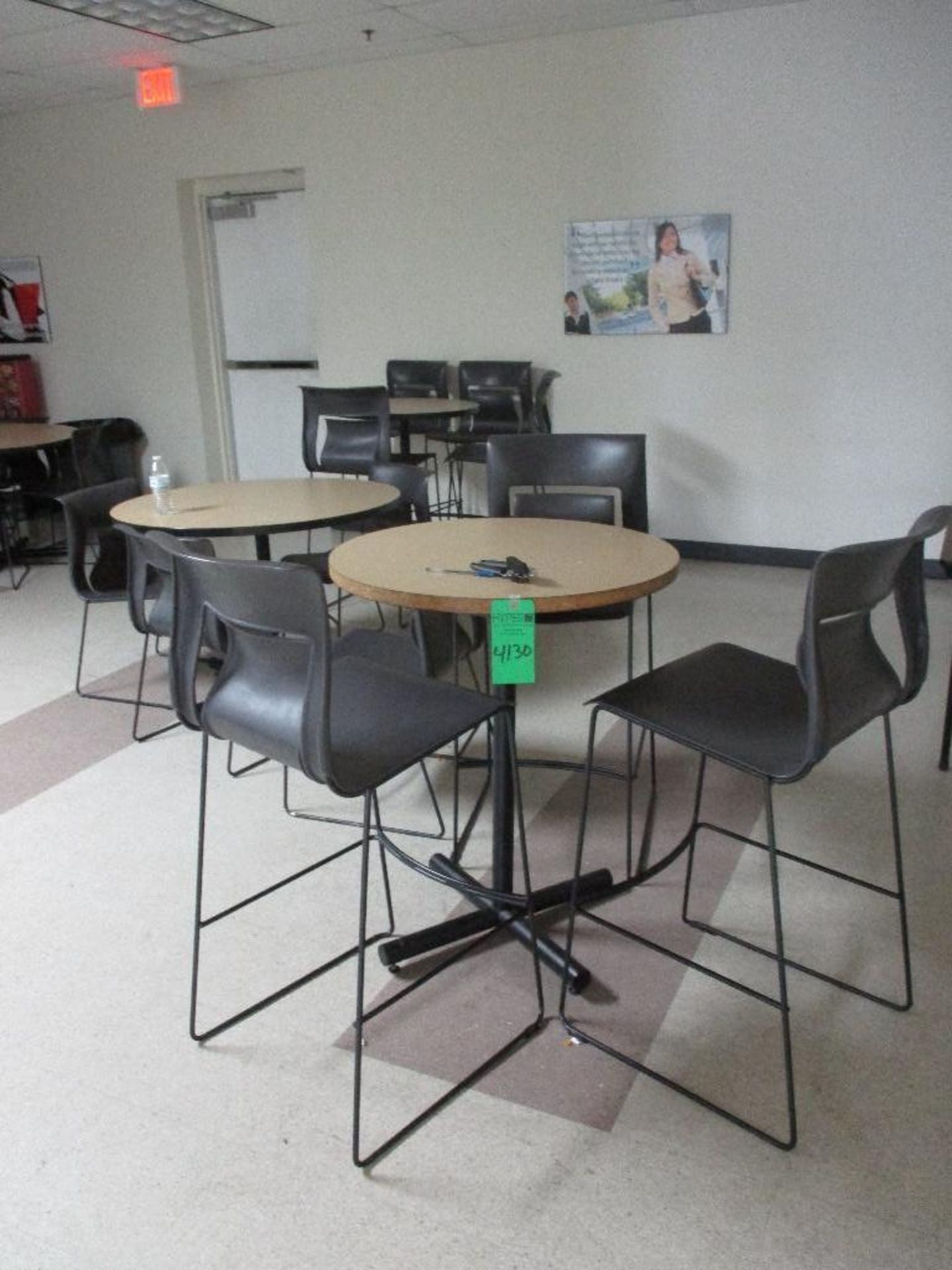 (snack area) 2 Tall round tables, 6 Tall chairs, 3 round tables 13 chairs and 2 tables