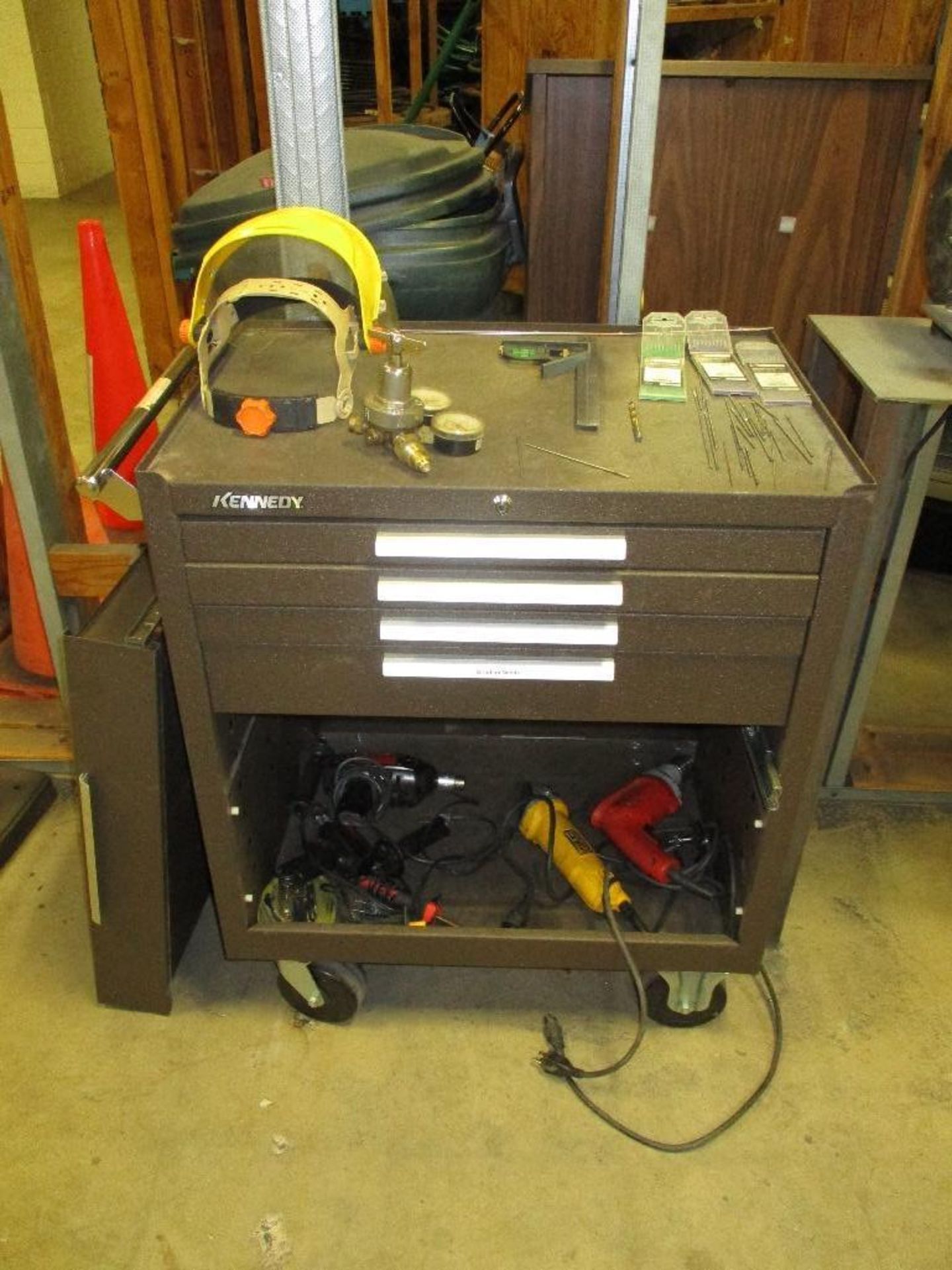 Dayton 6" bench grinder, Kennedy rolling tool box and contents, Shelf with contents - Image 2 of 4