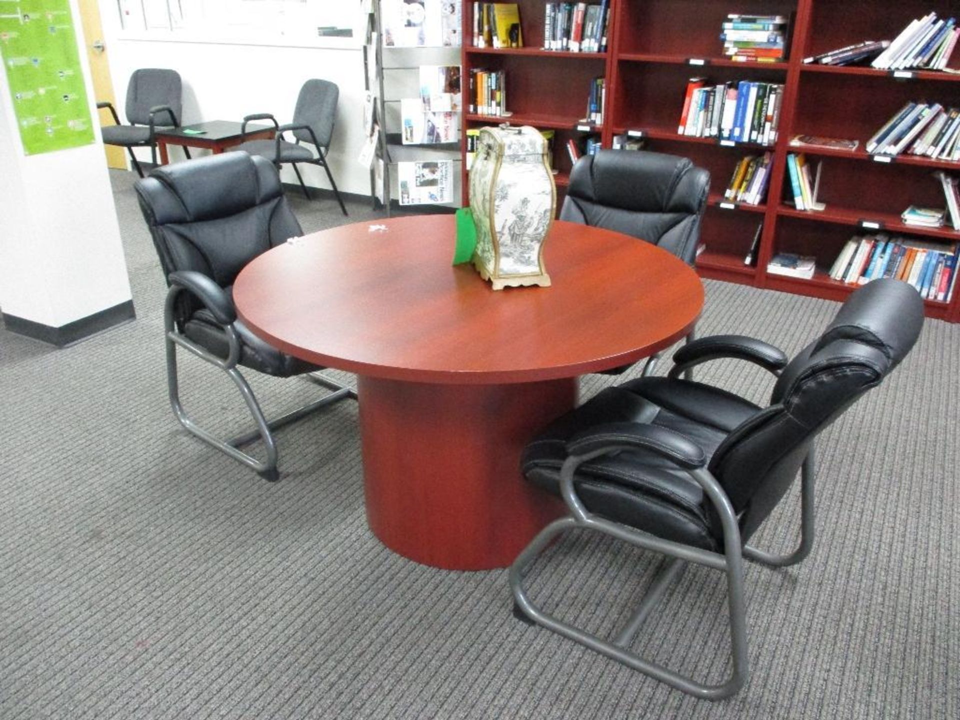 2 Wood round Tables and 6 Leather Chairs - Image 3 of 3