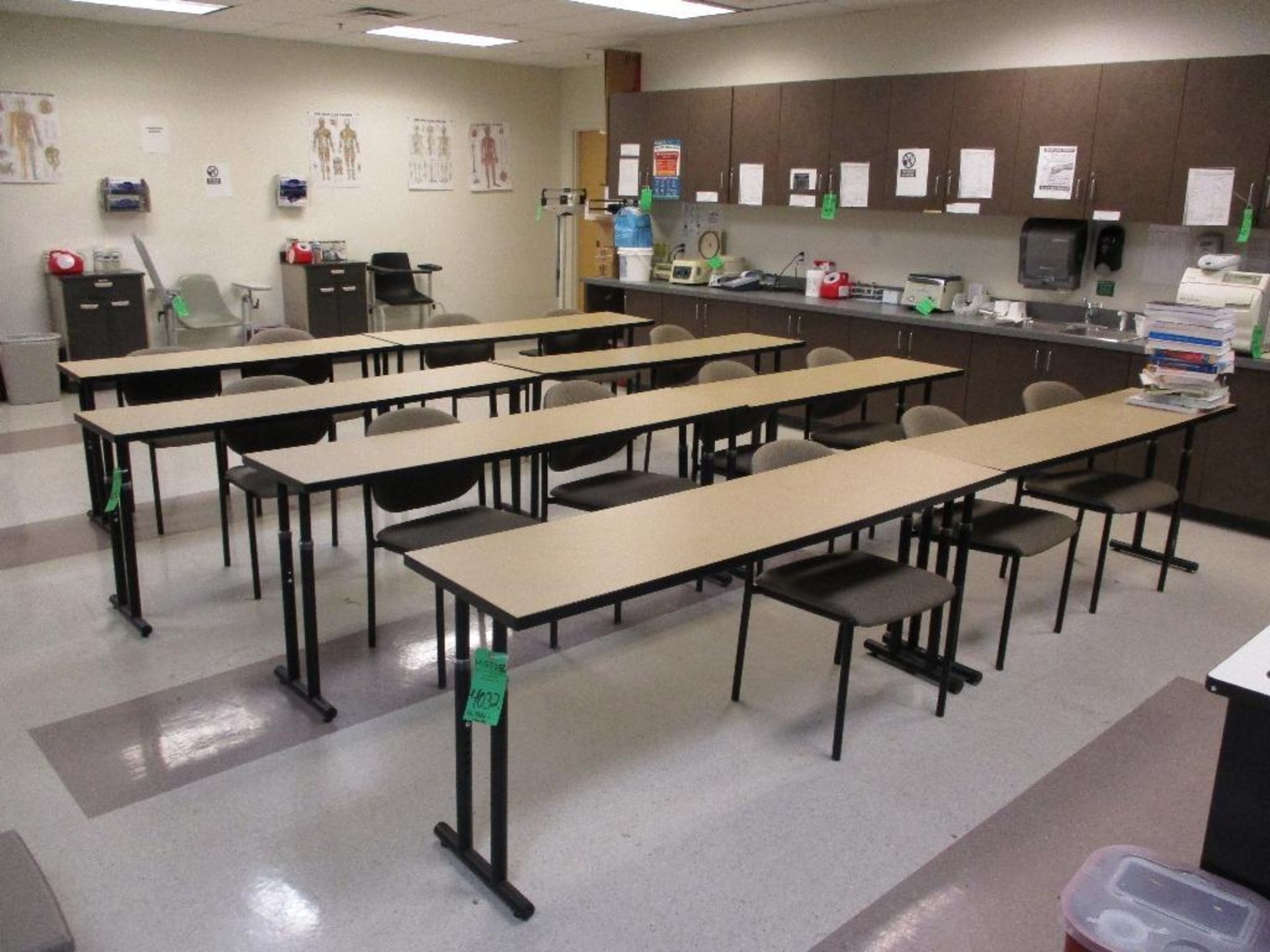 8 Tables and 14 Chairs, Desk, Divider and cart