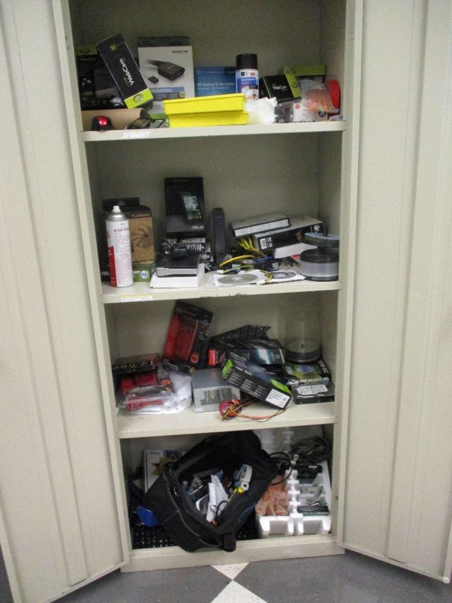 13 tables , 2 door cabinet and contents, - Image 2 of 3