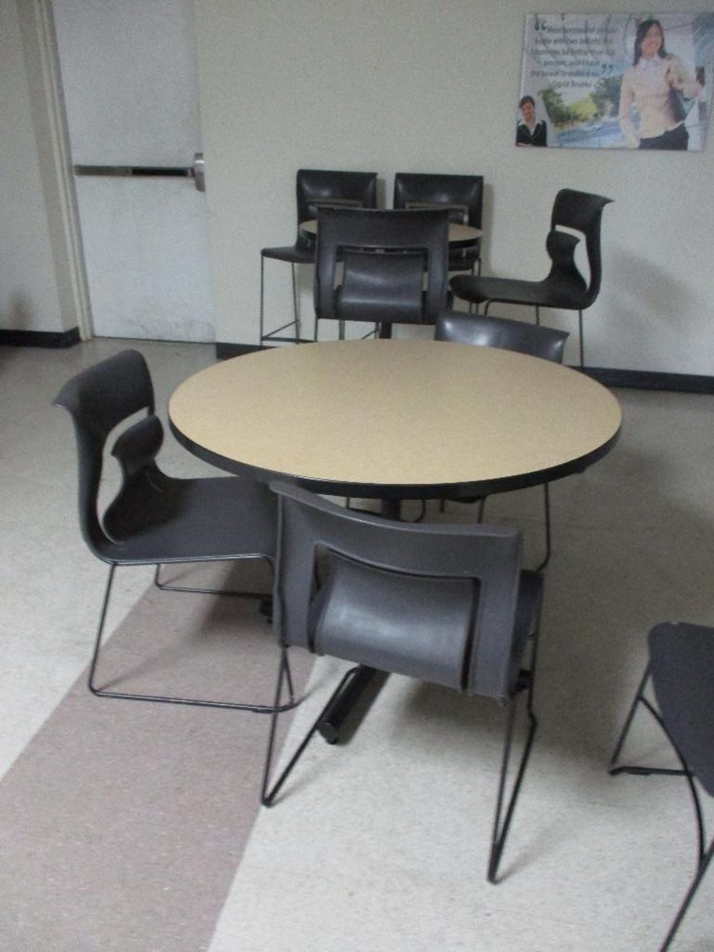 (snack area) 2 Tall round tables, 6 Tall chairs, 3 round tables 13 chairs and 2 tables - Image 2 of 5