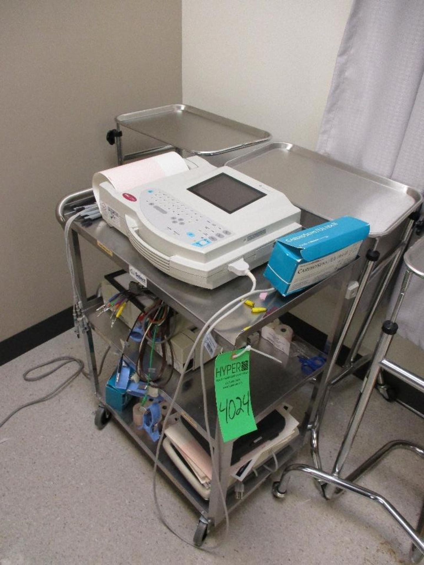 EKG Machine, cart and 3 bed side table trays