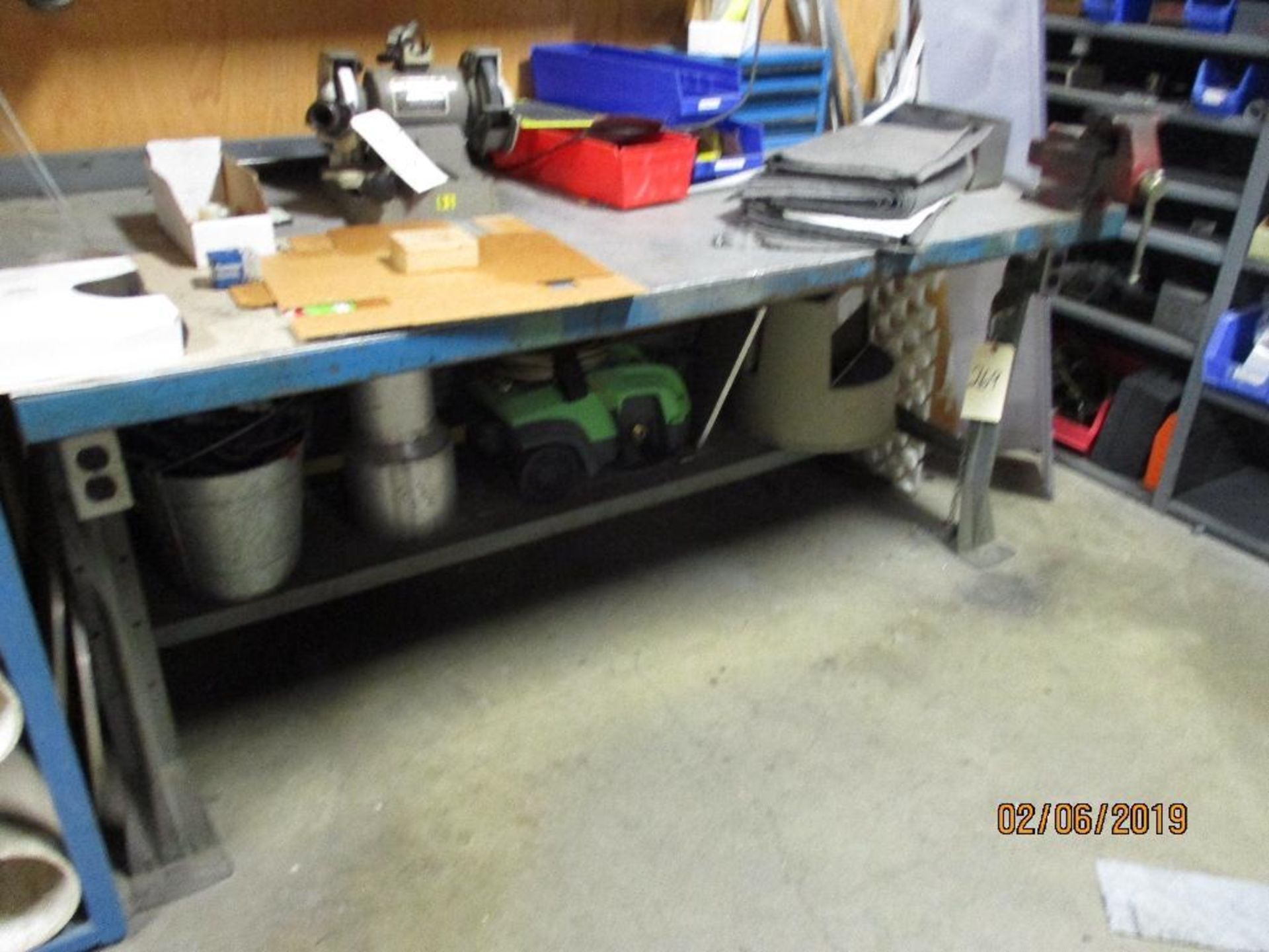Two Metal Work Benches With Rack & Two Small Vises, No Contents - Image 3 of 6