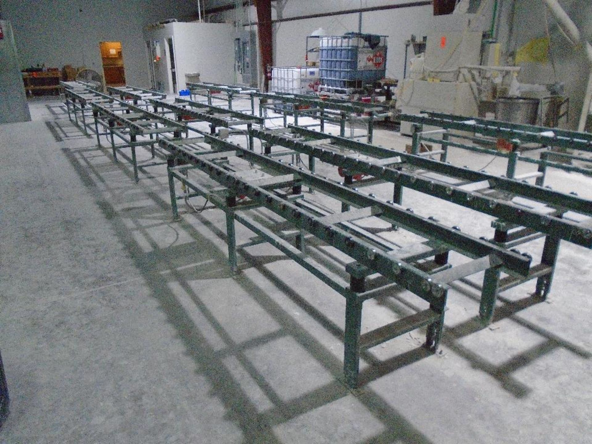 9 vibrator racks 12' x 21" and 1 trolley rack 12' x 21" w/approx 19' of track