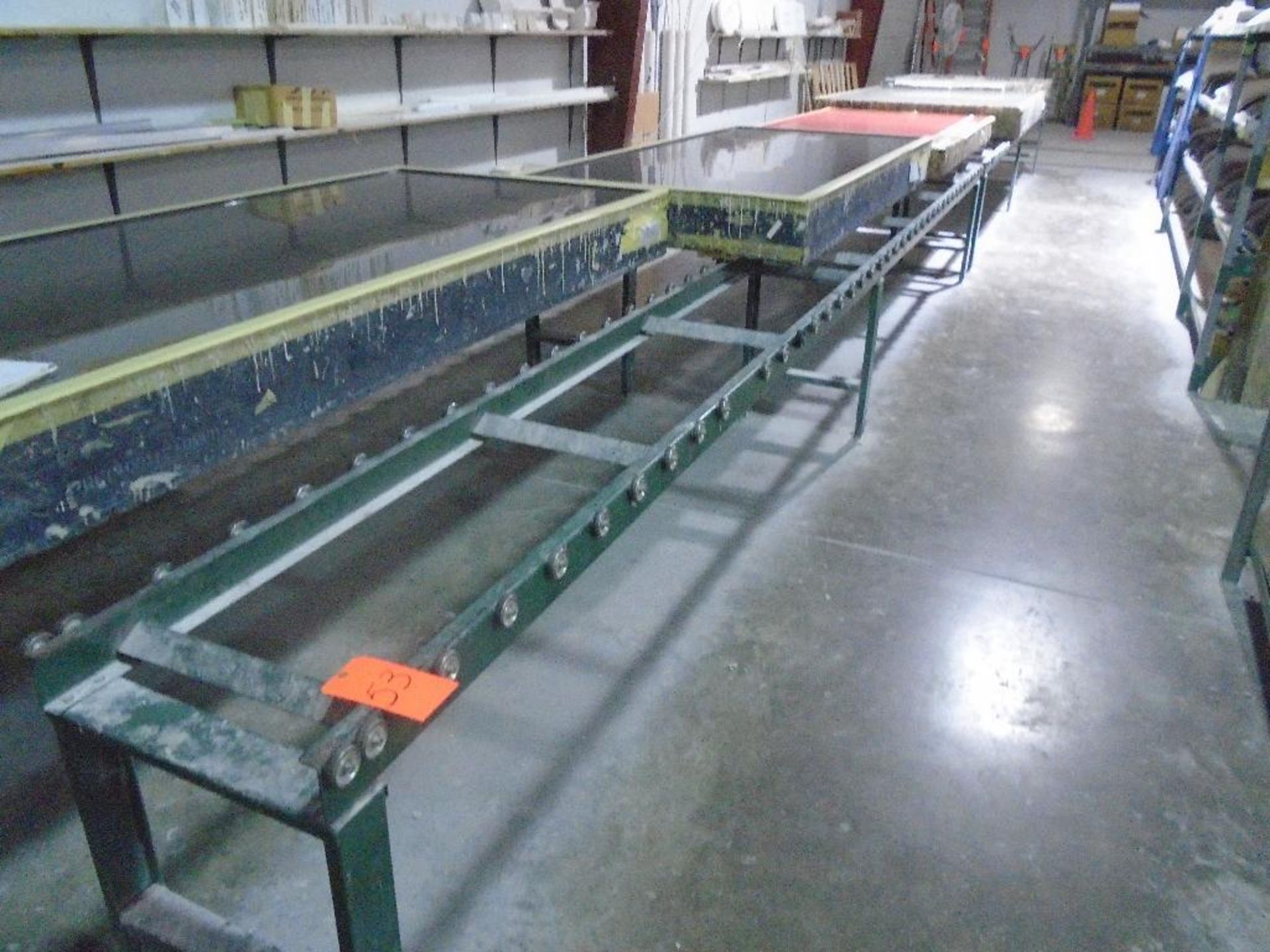 (6) wheel conveyors 20' x 21" w/contents