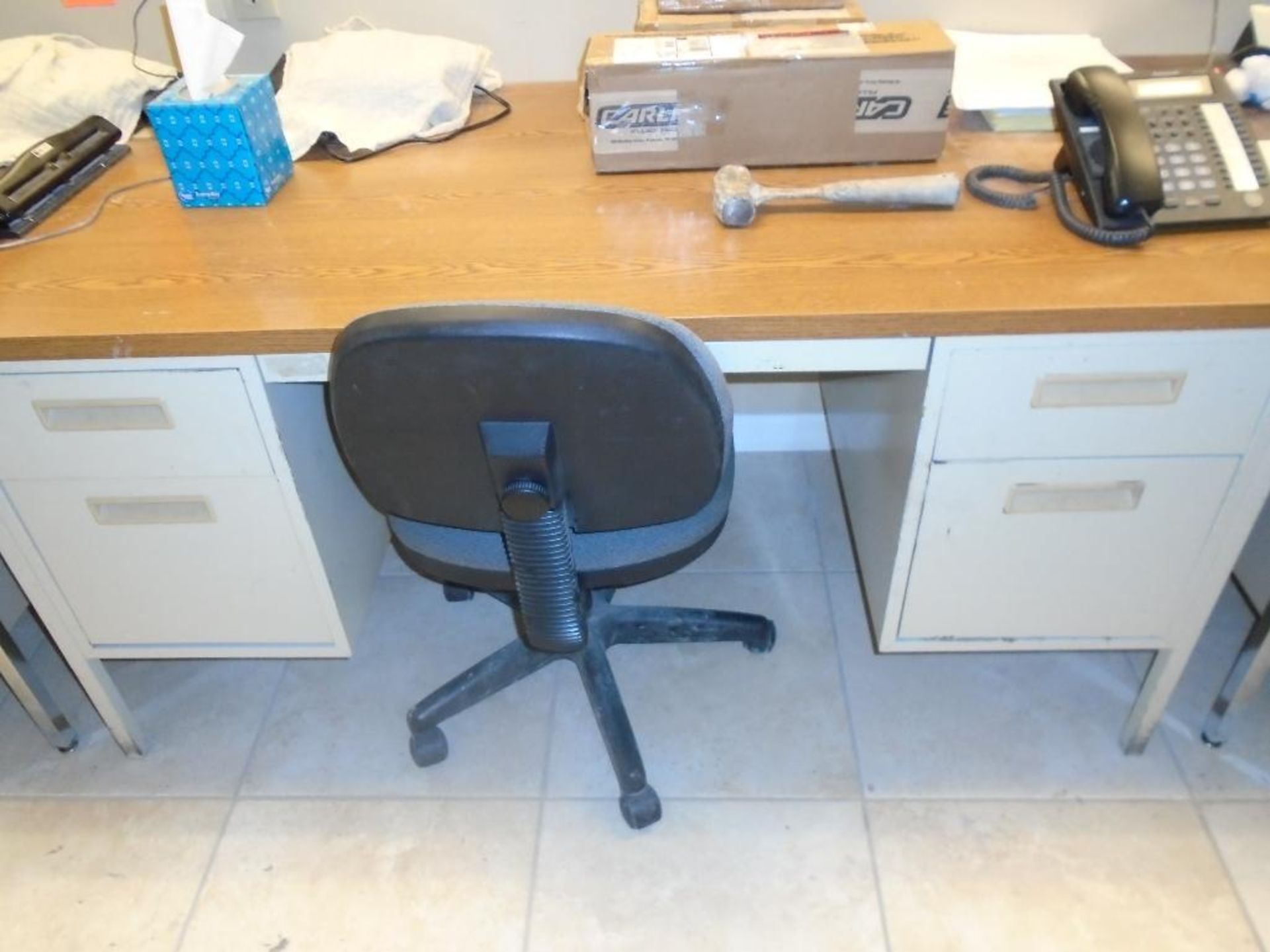 (4) Double pedestal desks w/contents and 3 chairs - Image 4 of 5