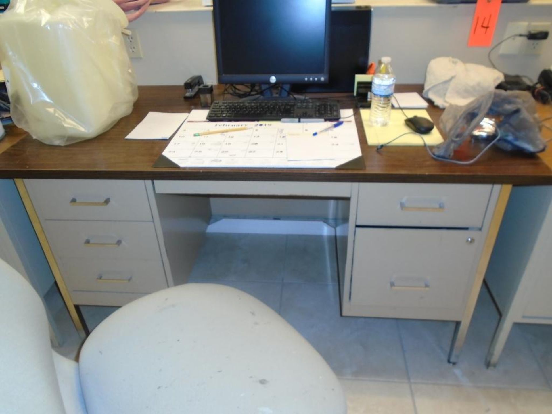 (4) Double pedestal desks w/contents and 3 chairs - Image 3 of 5