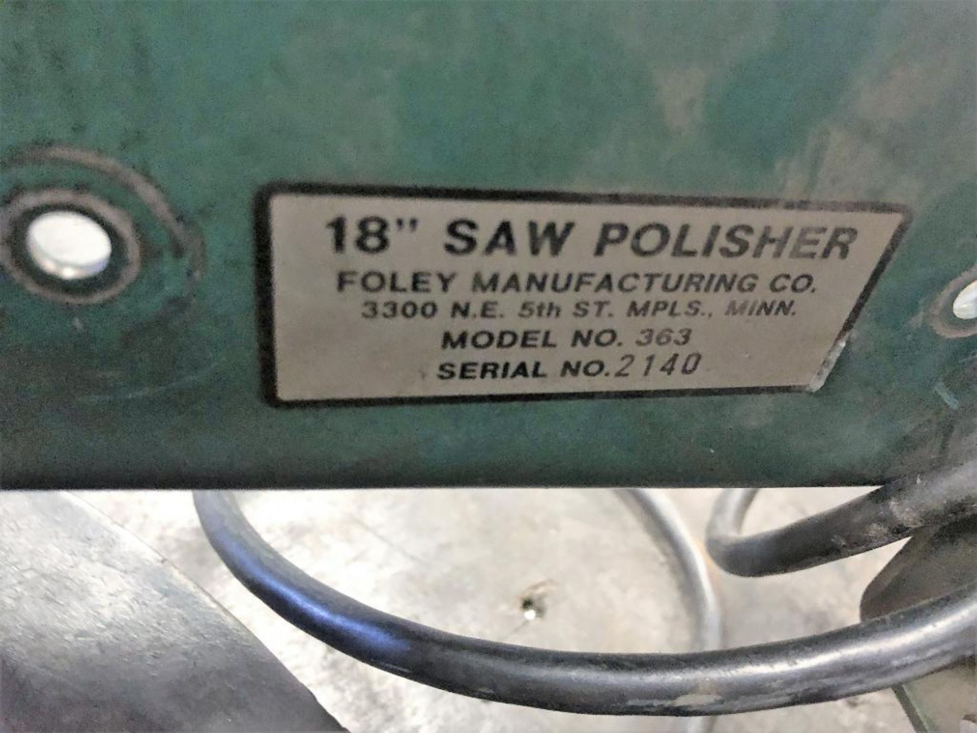 Foley 18" Model: 363 Saw Polisher S/N: 2140 - Image 4 of 6