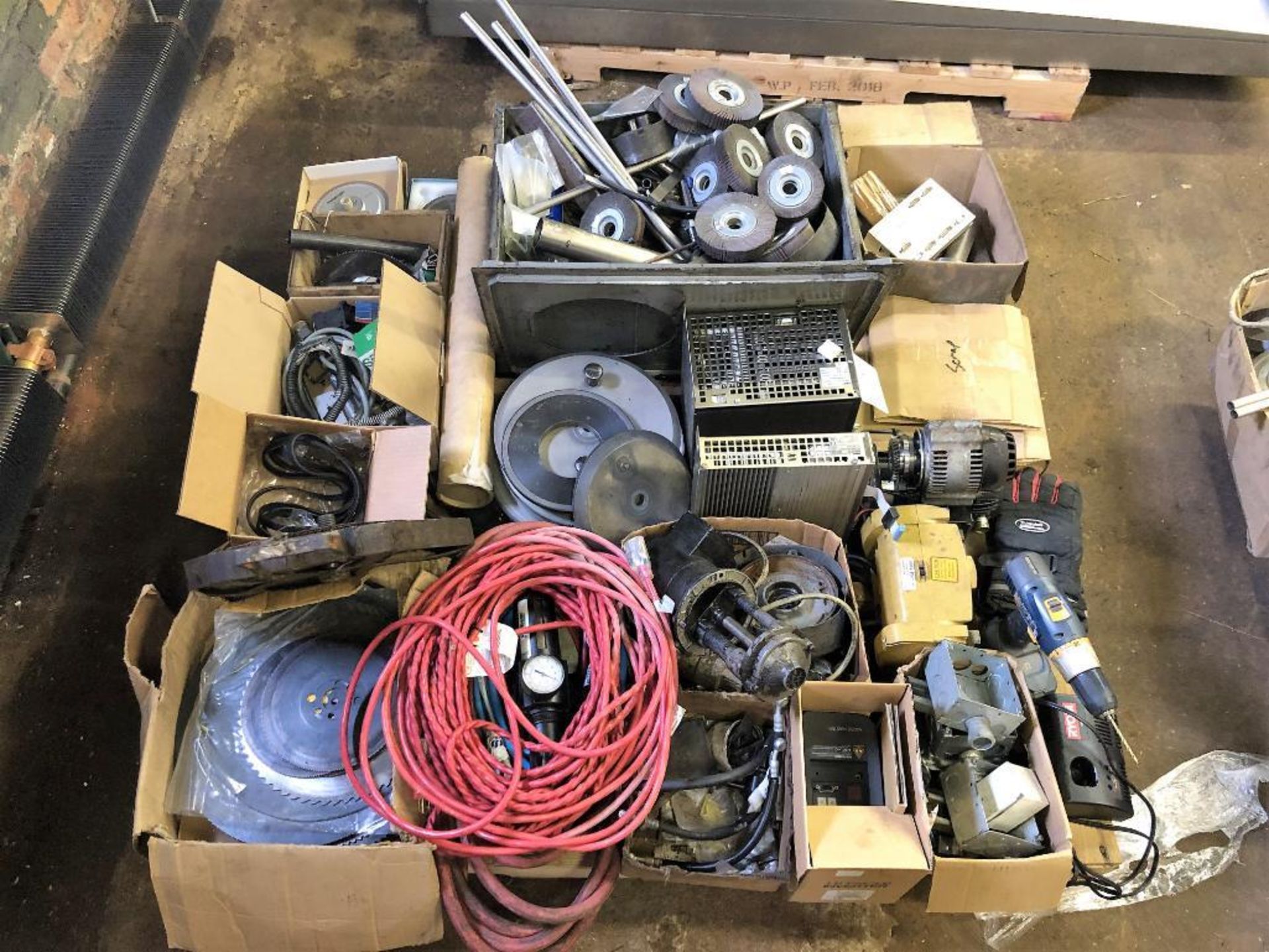 Assorted Misc. Controls, Electrical Hardware, Wire Wheels, Eletrical Motors, and Saw Blades on one s